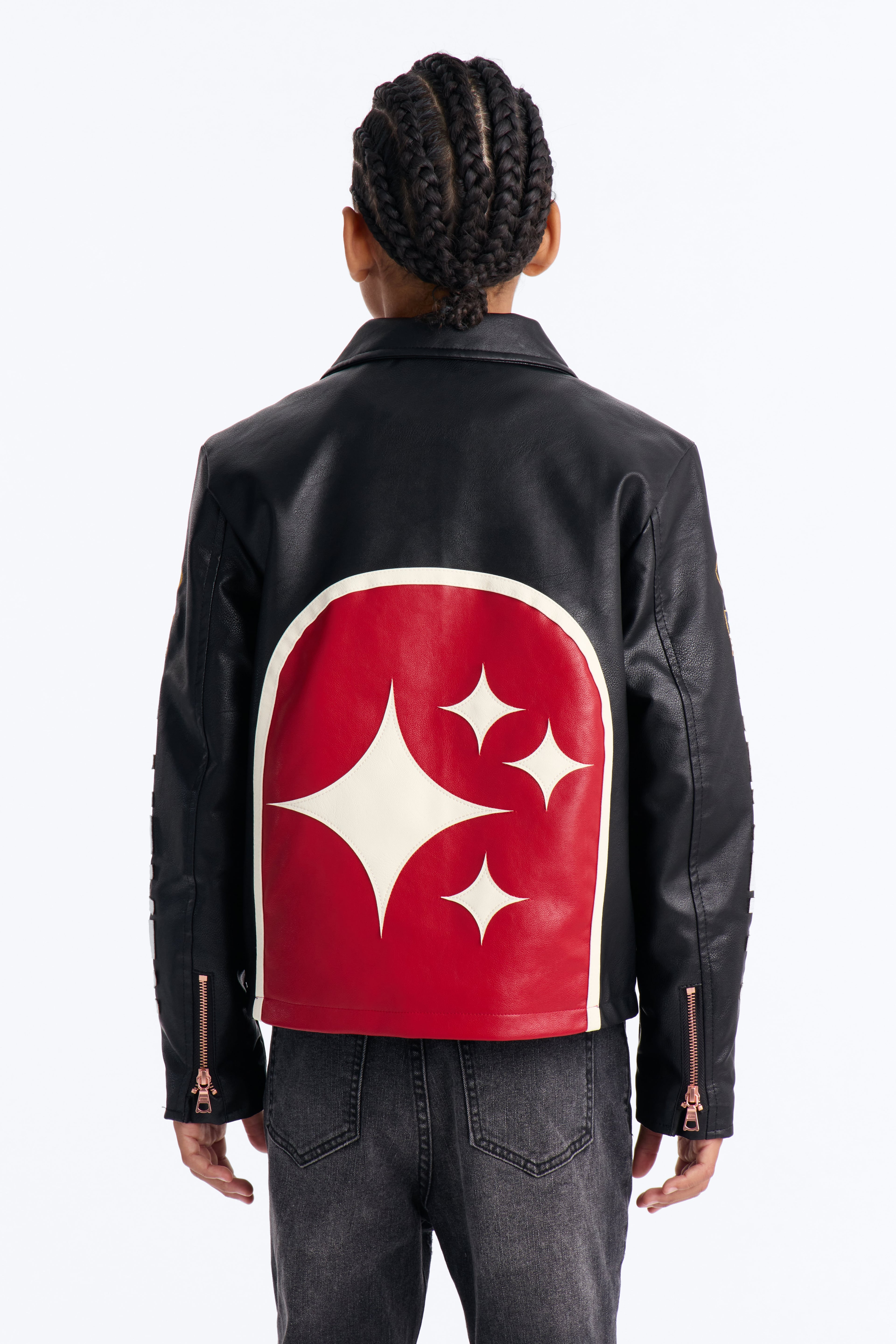Mini Free Your Mind Faux Leather Racing Jacket - Black/combo image 3