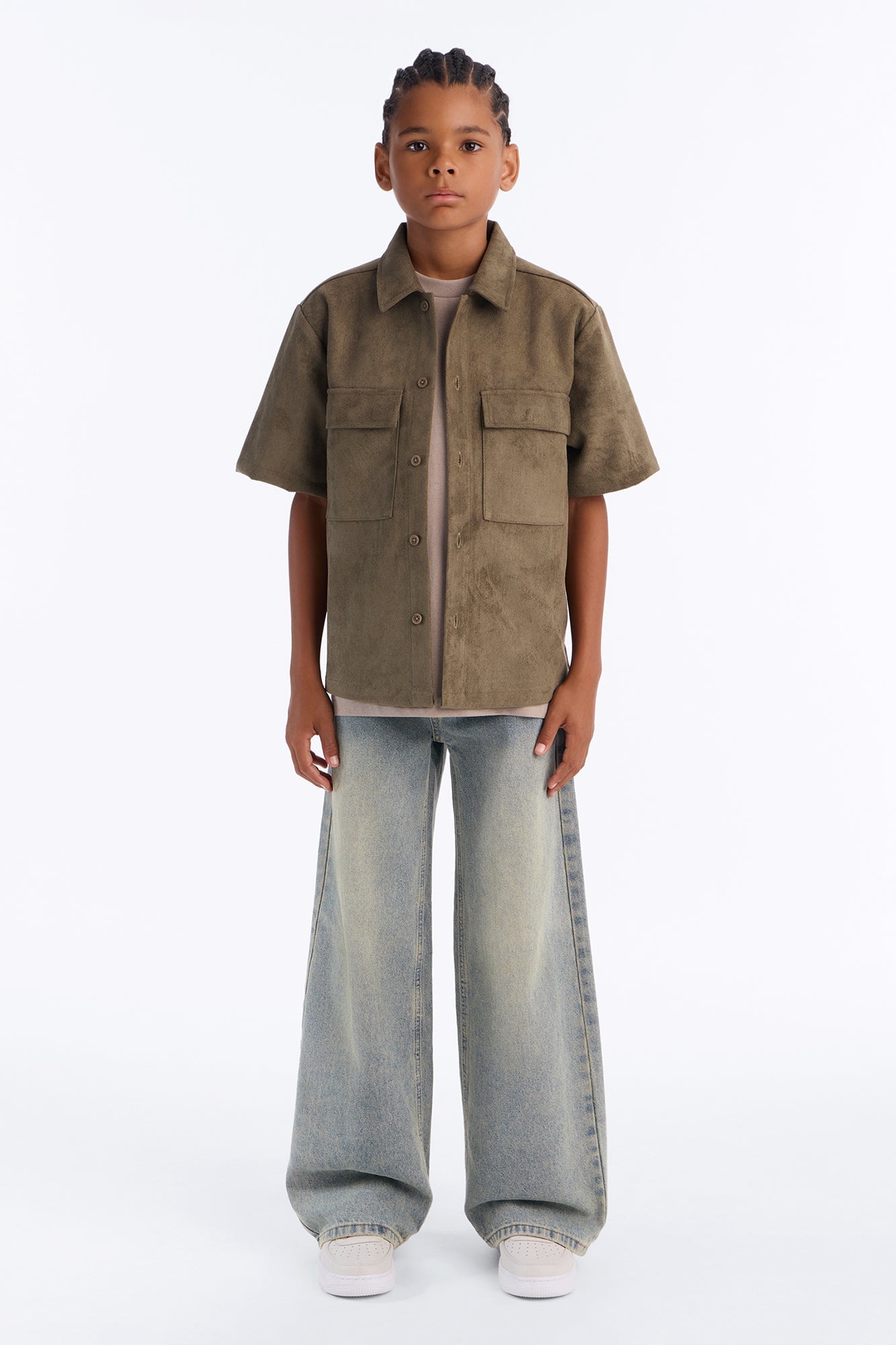 Mini Relaxed Brushed Double Pocket Button Up Shirt - Olive image 2