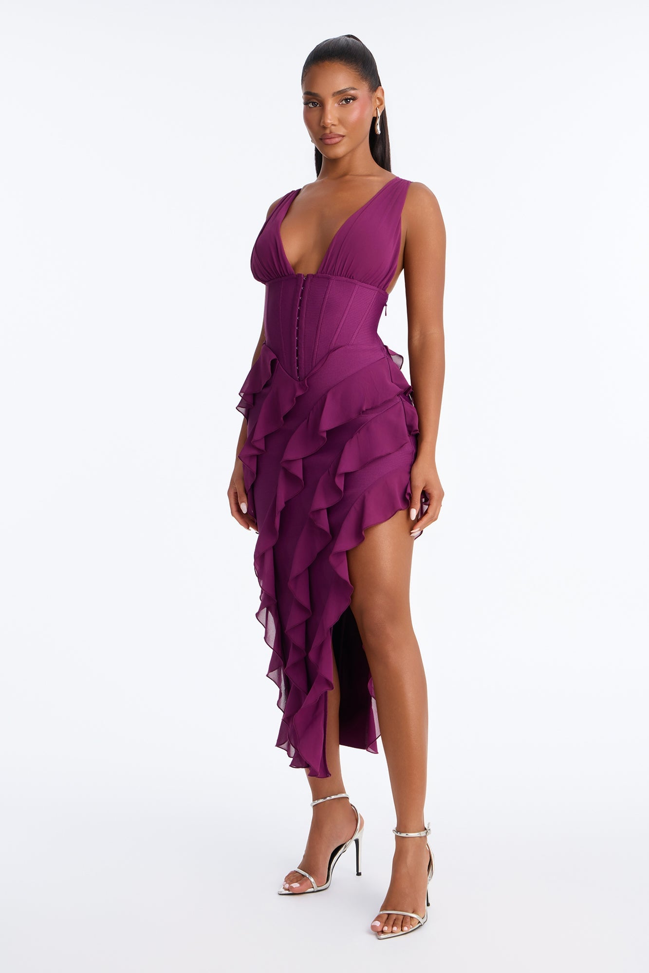 Jocelyn Bandage Ruffle Midi Dress - Plum image 5