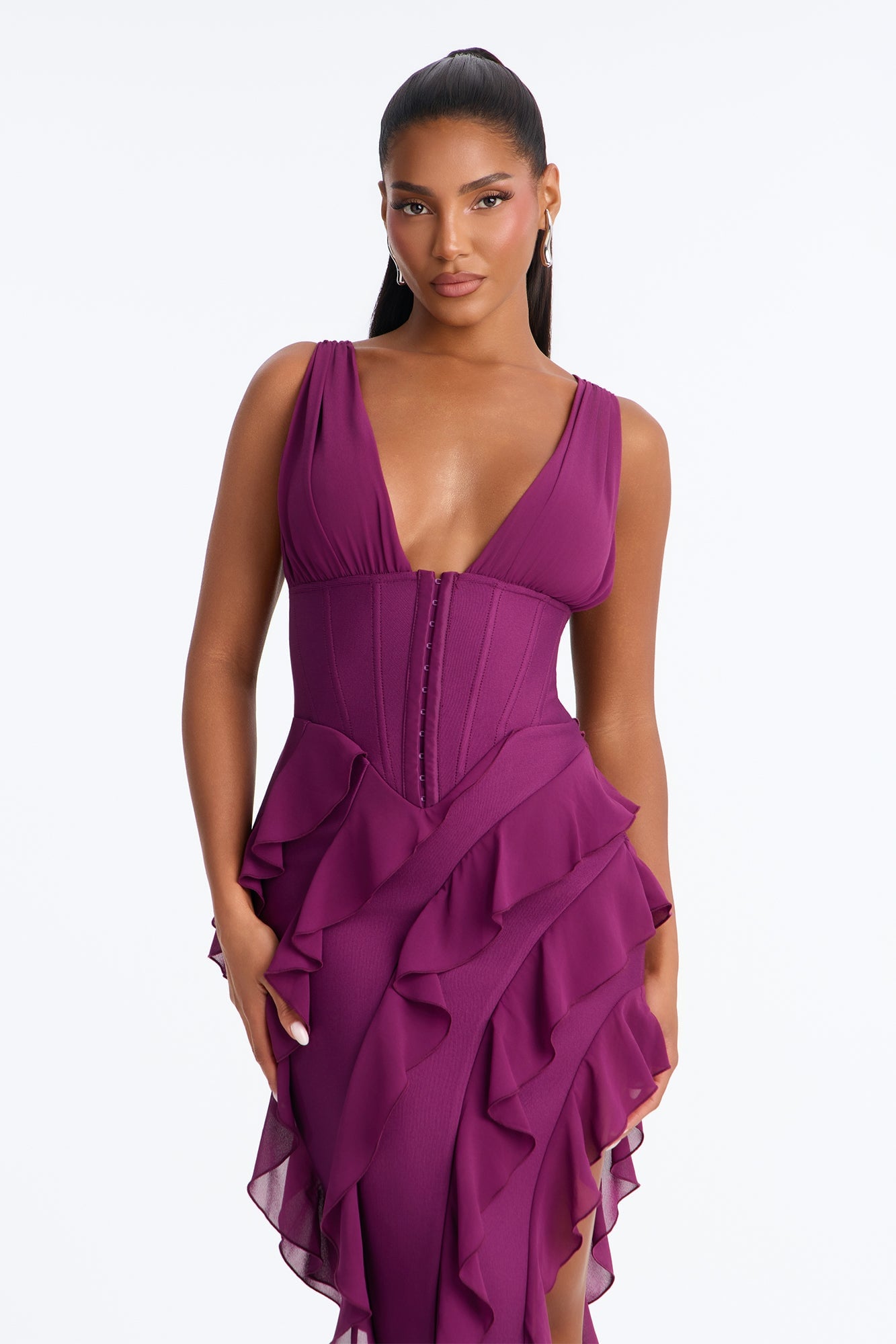 Jocelyn Bandage Ruffle Midi Dress - Plum image 6