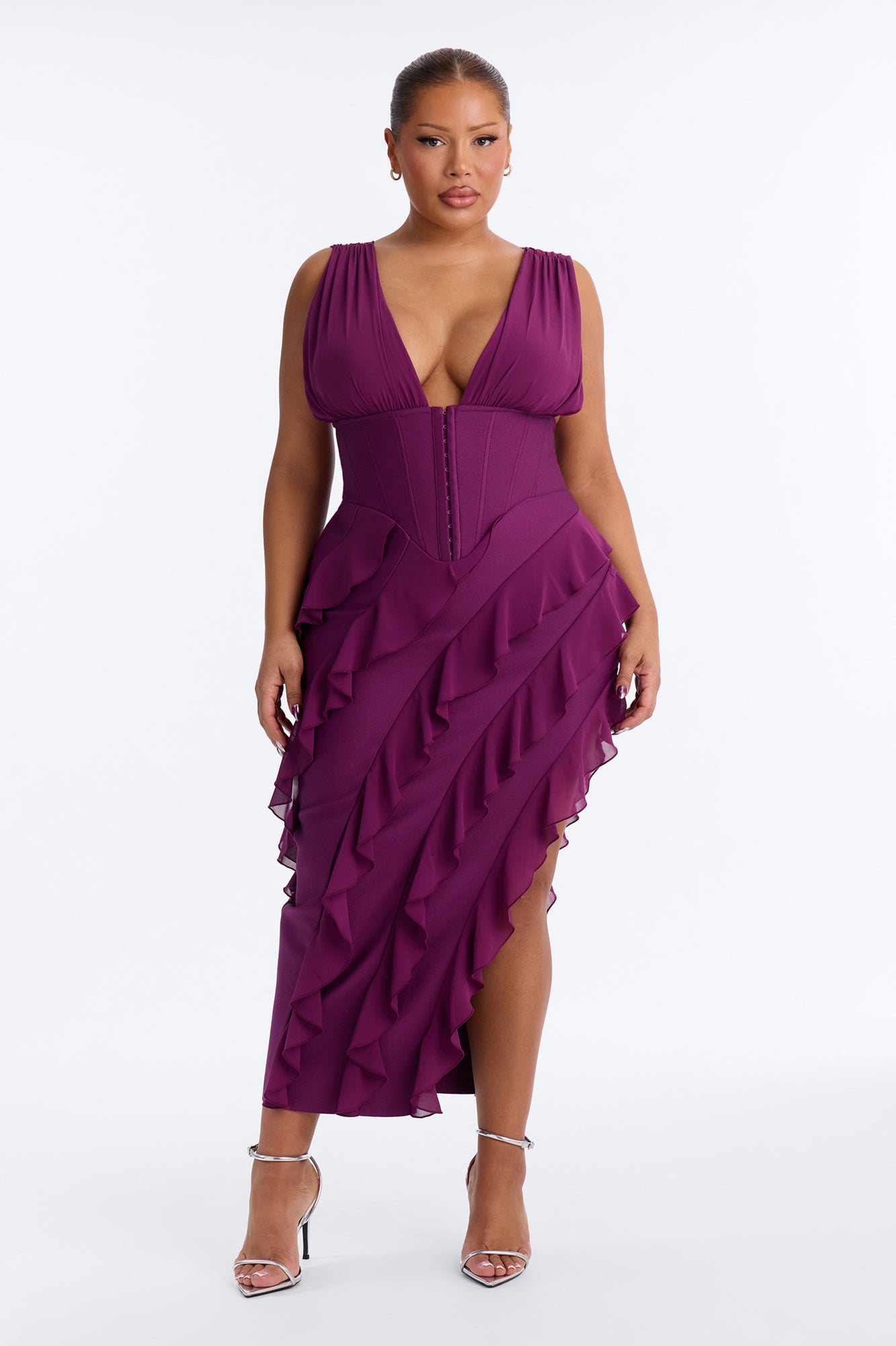 Jocelyn Bandage Ruffle Midi Dress - Plum image 1