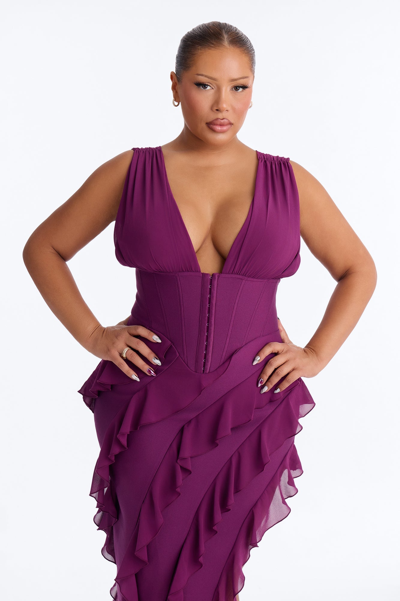 Jocelyn Bandage Ruffle Midi Dress - Plum image 2
