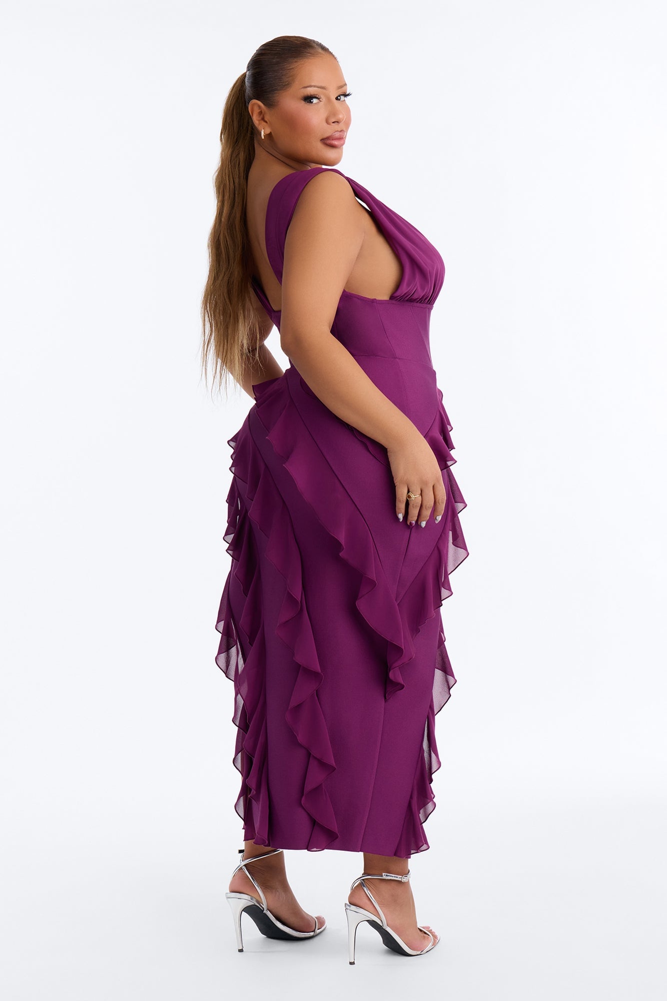 Jocelyn Bandage Ruffle Midi Dress - Plum image 4