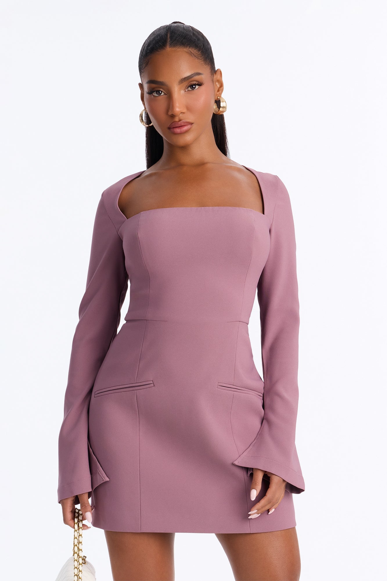 Blaire Square Neck Mini Dress - Mauve image 5