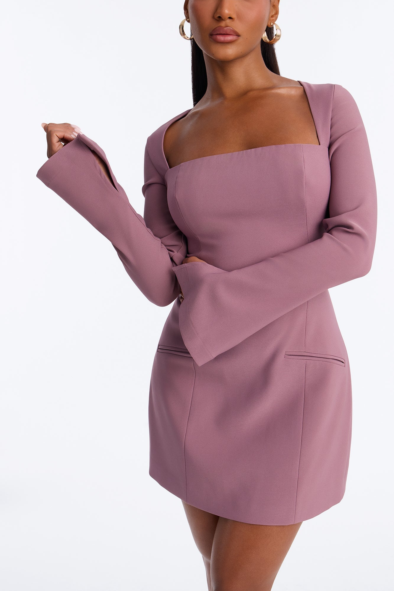 Blaire Square Neck Mini Dress - Mauve image 7