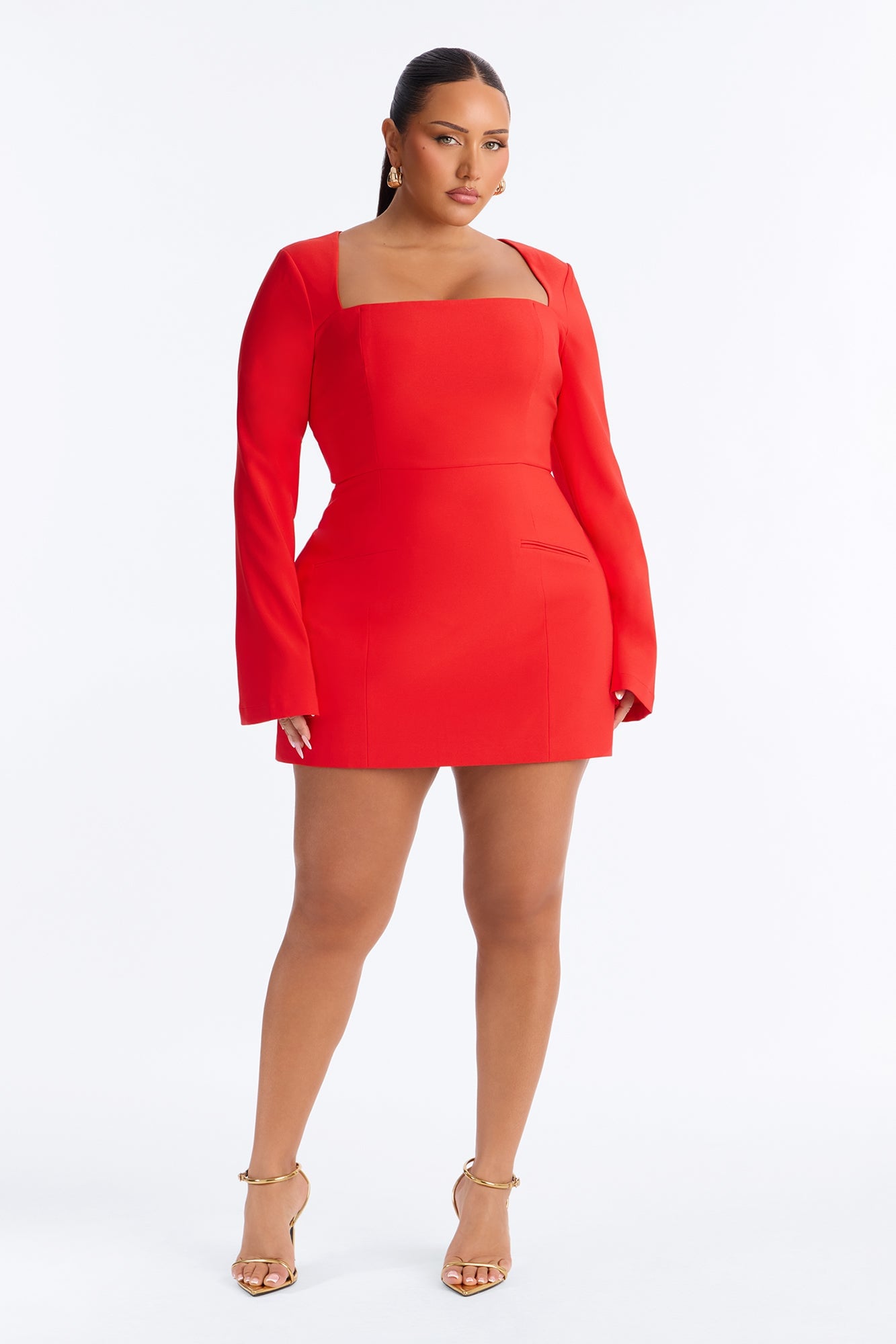 Blaire Square Neck Mini Dress - Tomato Red image 1