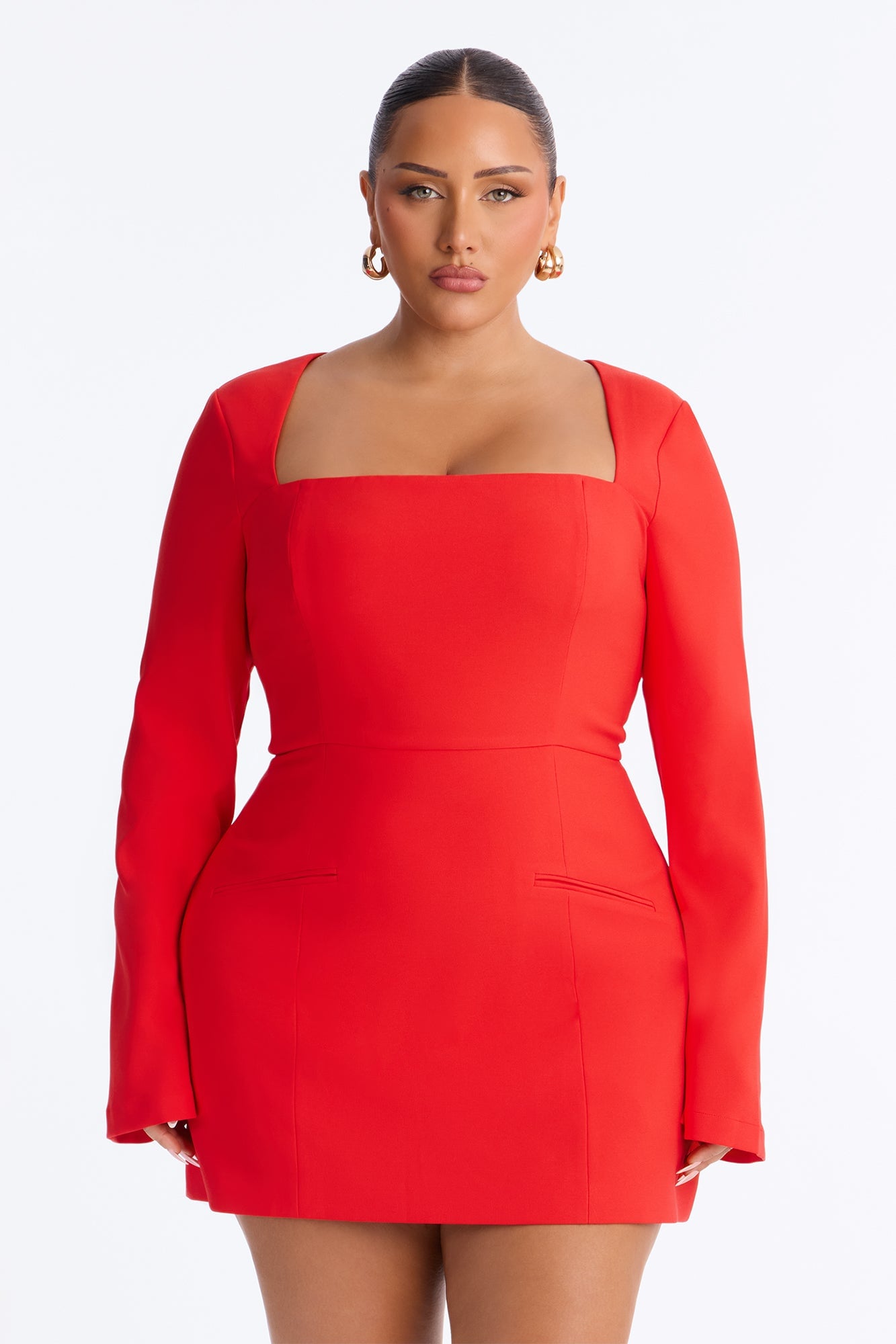 Blaire Square Neck Mini Dress - Tomato Red image 2