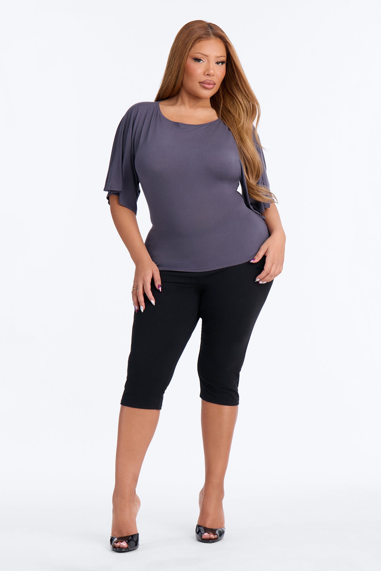 Nicolette Tie Waist Short Sleeve Top - Charcoal image 2