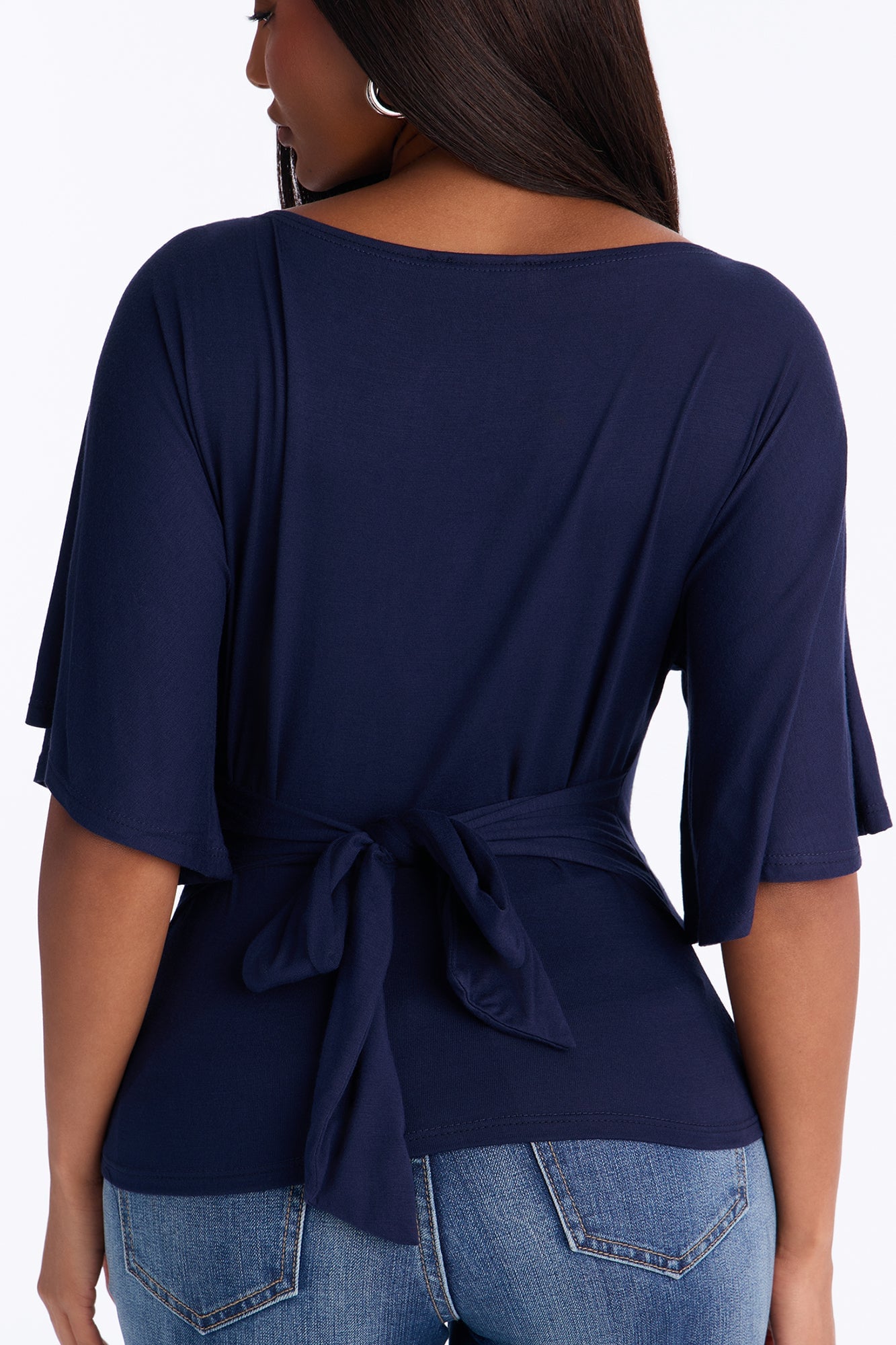 Nicolette Tie Waist Short Sleeve Top - Navy image 7