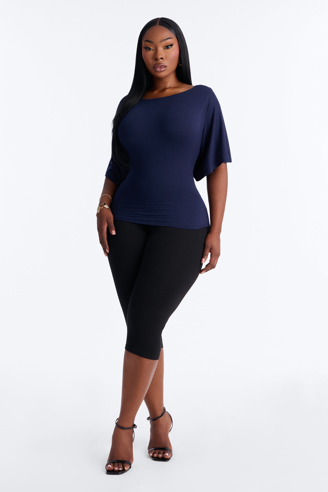 Nicolette Tie Waist Short Sleeve Top - Navy image 2