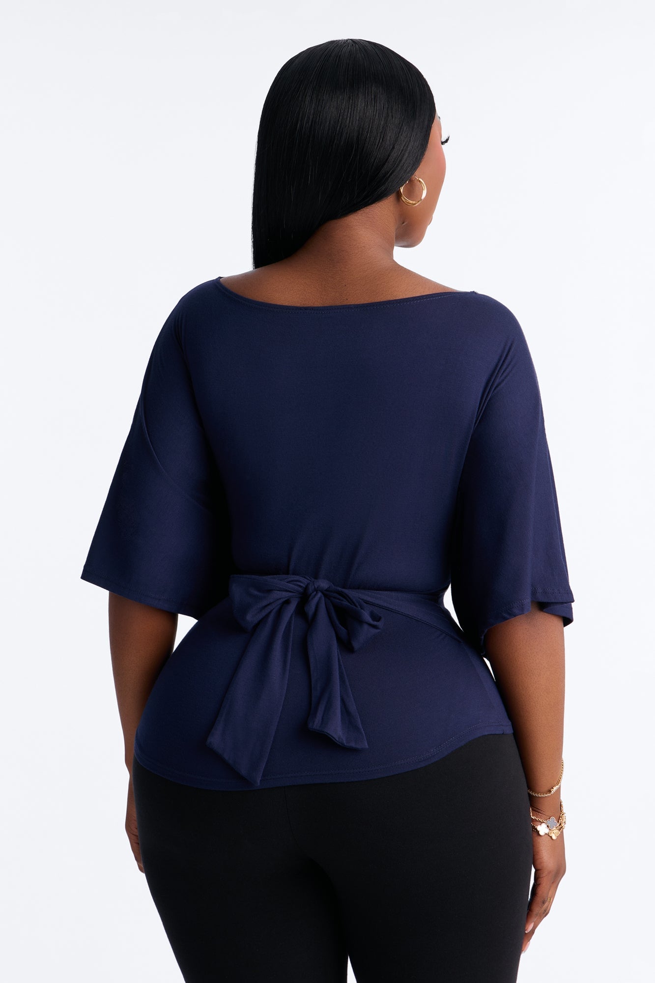 Nicolette Tie Waist Short Sleeve Top - Navy image 3