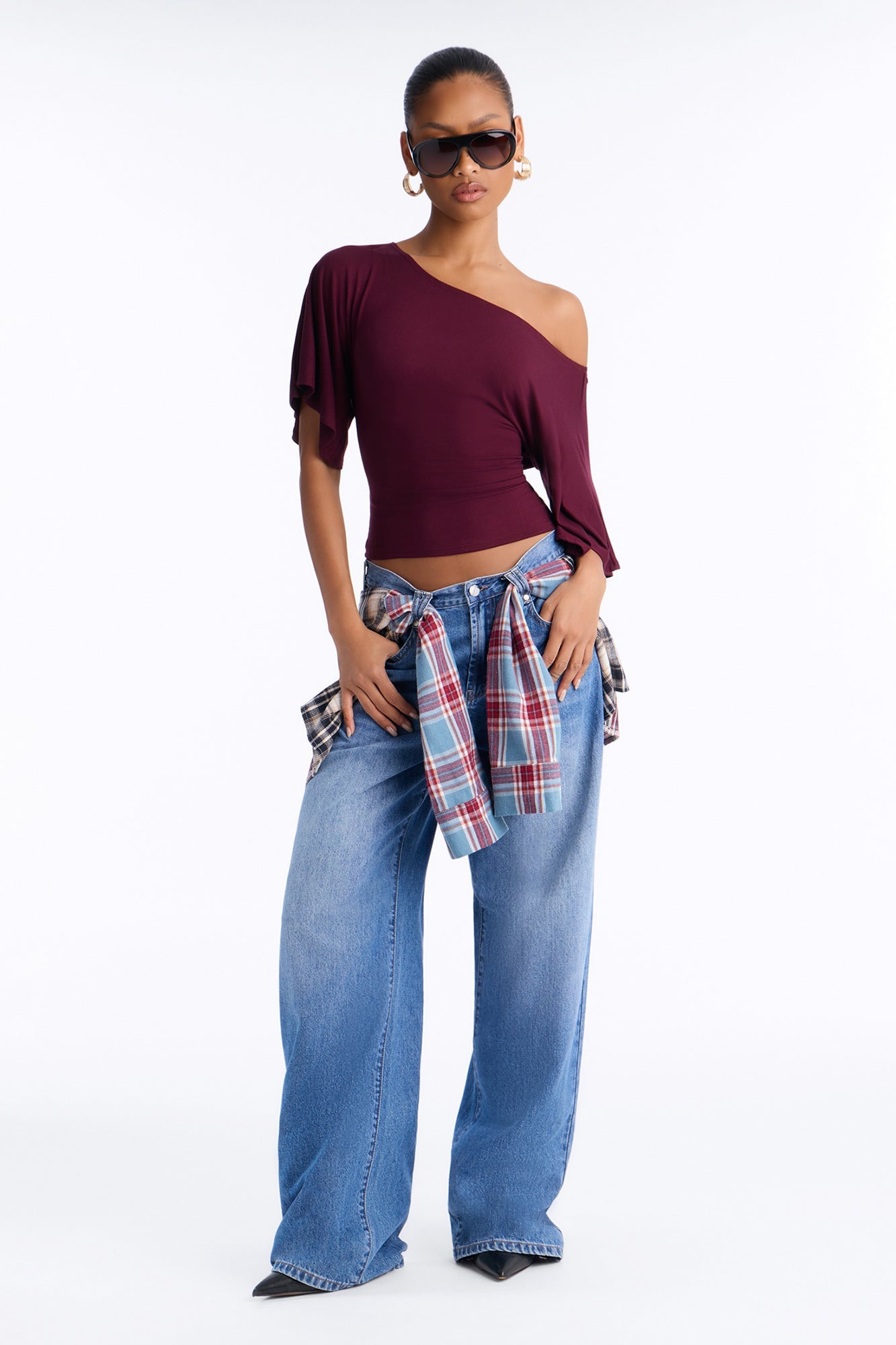 Nicolette Tie Waist Short Sleeve Top - Plum image 6