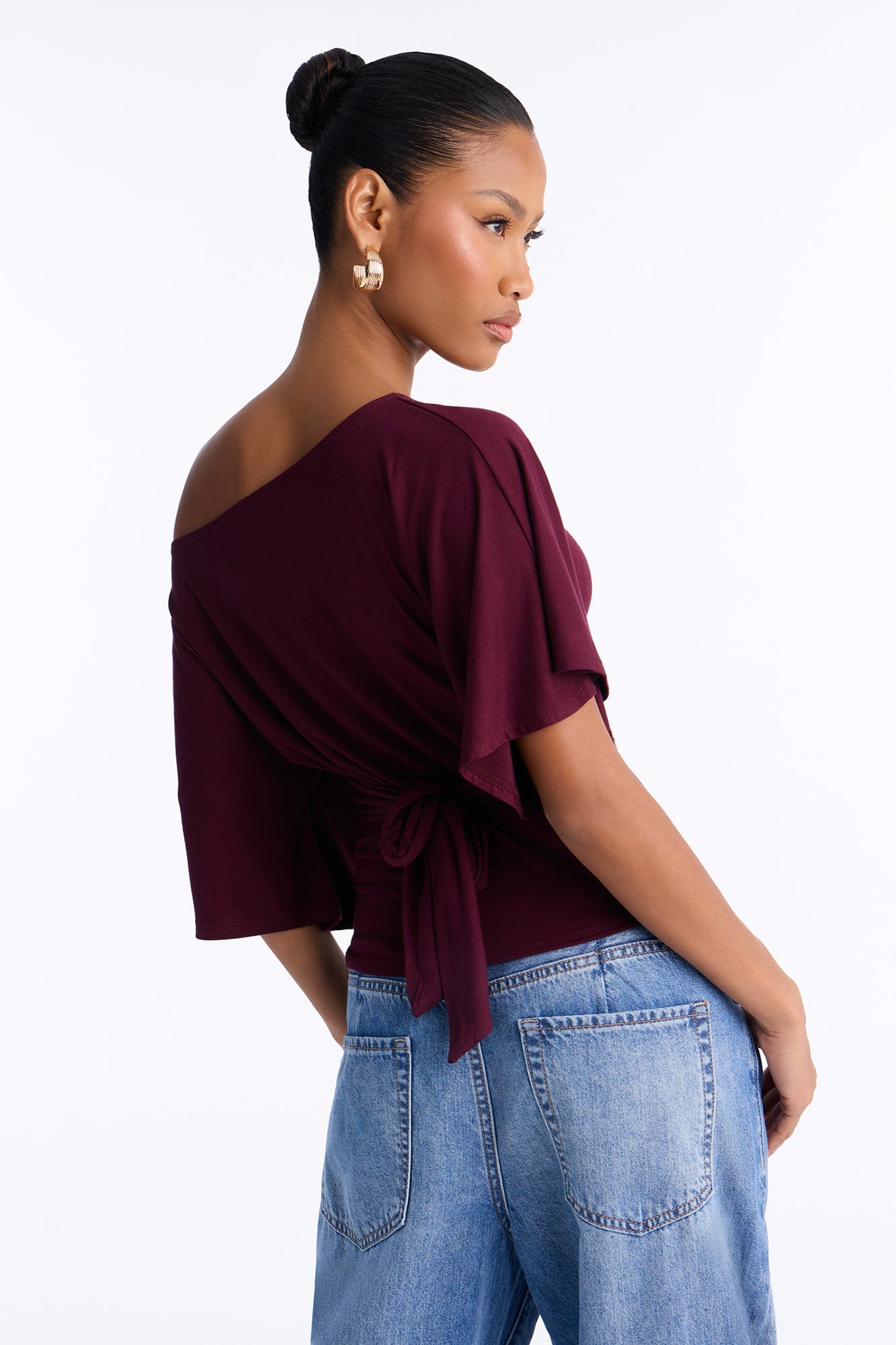 Nicolette Tie Waist Short Sleeve Top - Plum image 8