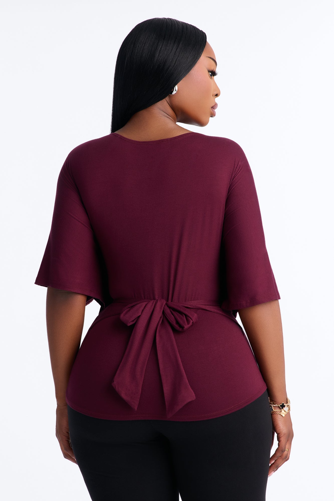 Nicolette Tie Waist Short Sleeve Top - Plum image 3