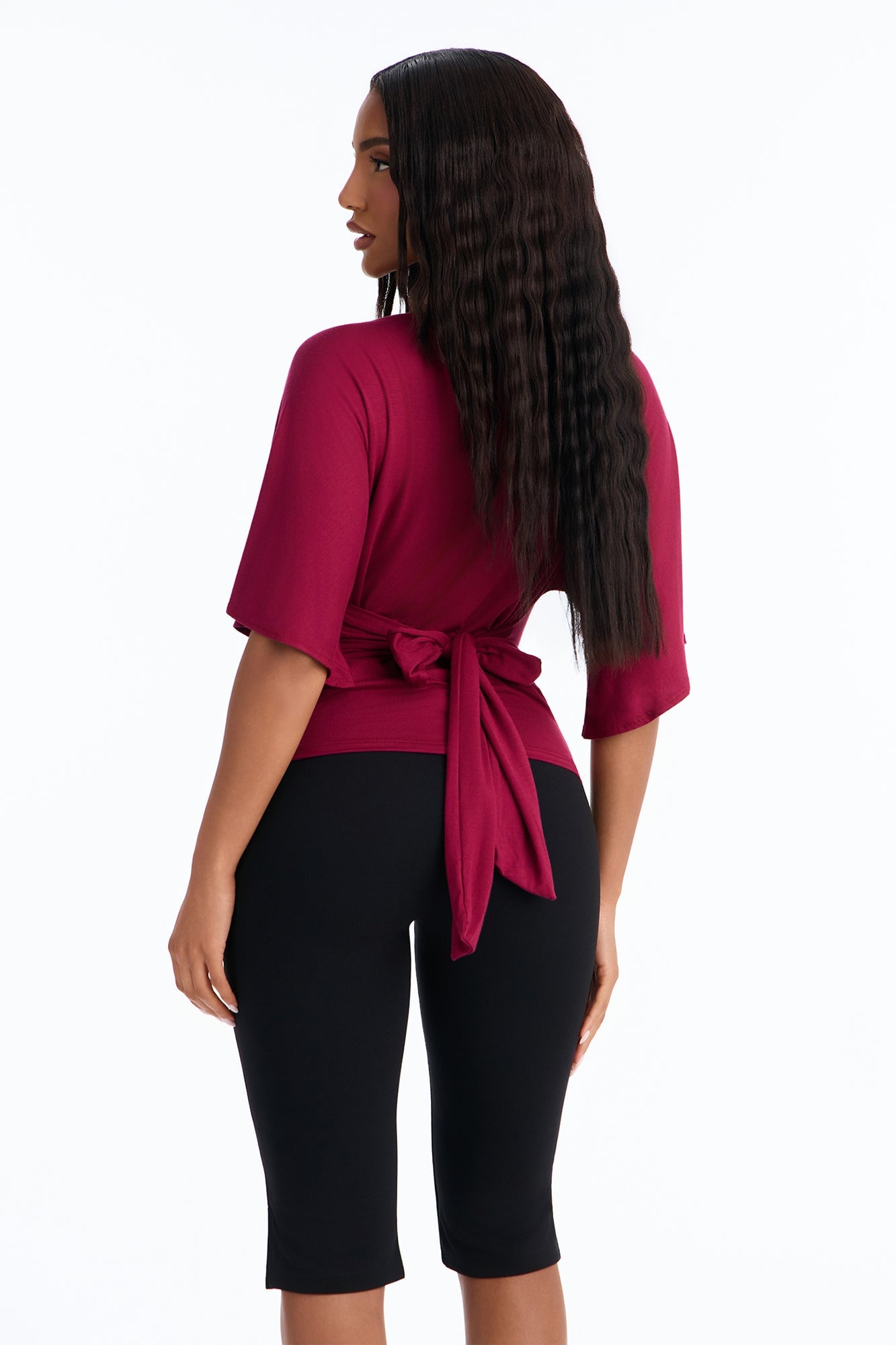 Nicolette Tie Waist Short Sleeve Top - Raspberry image 4