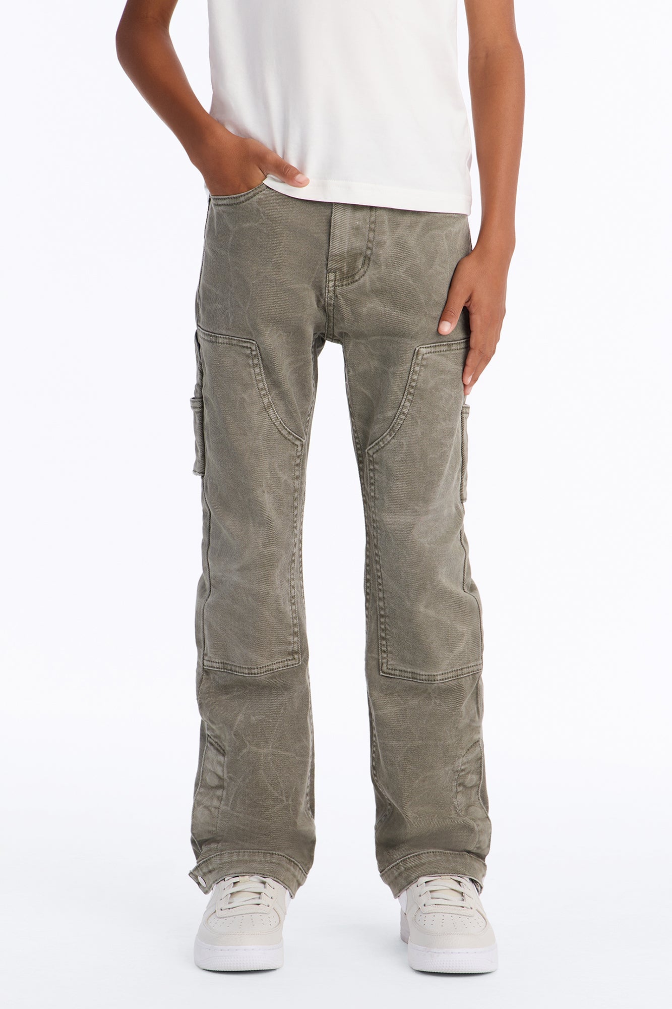 Mini Indestructible Slim Flare Carpenter Pants - Olive image 2