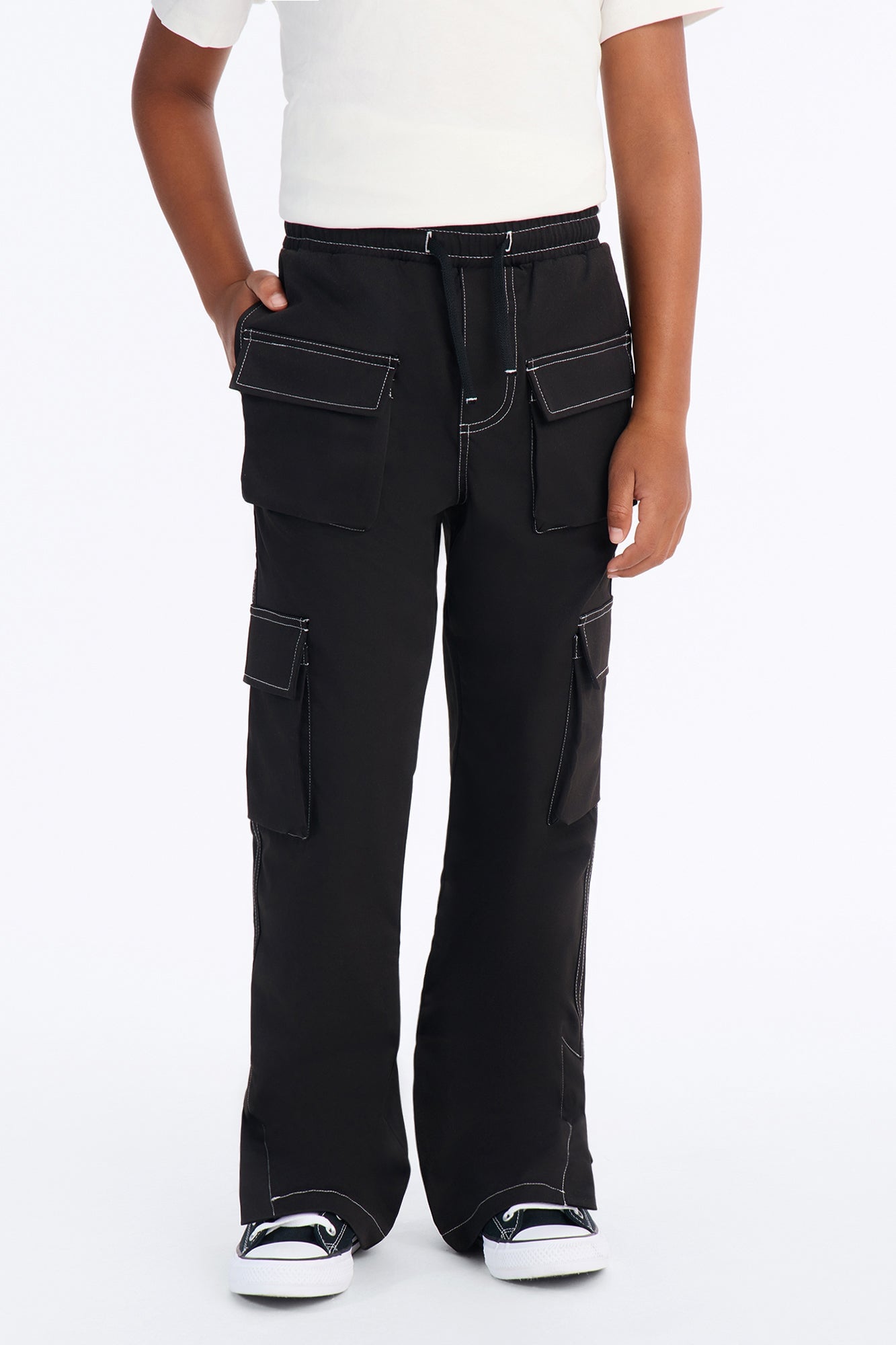 Mini Curtis Contrast Stitch Relaxed Cargo Pants - Black image 2