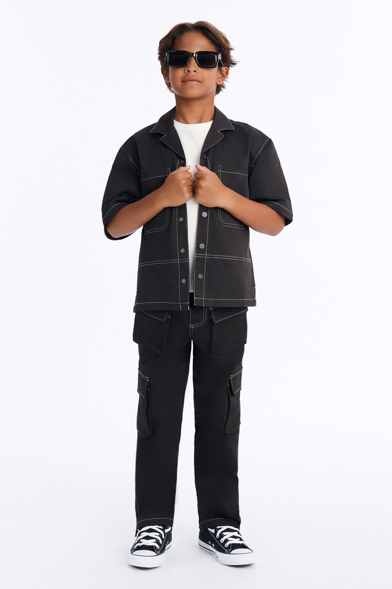 Mini Curtis Contrast Stitch Relaxed Cargo Pants - Black image 1