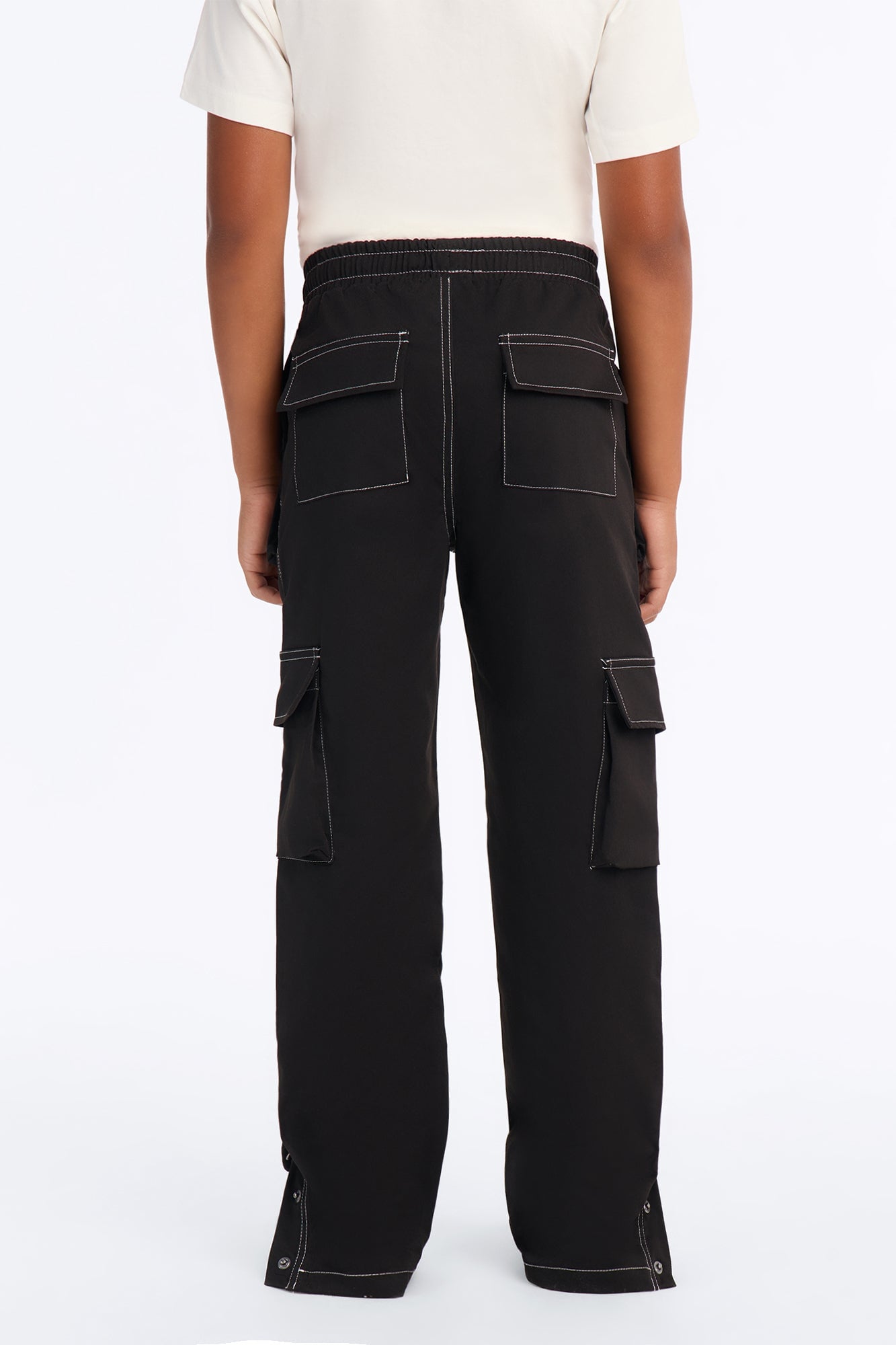 Mini Curtis Contrast Stitch Relaxed Cargo Pants - Black image 4