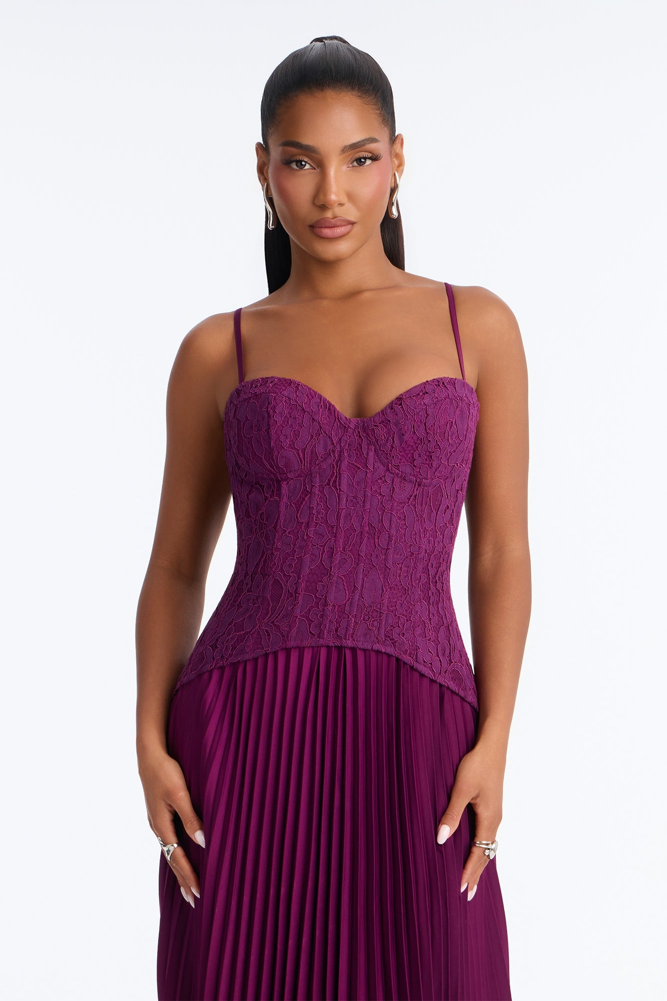Daniella Lace Corset Pleated Maxi Dress - Wine image 6