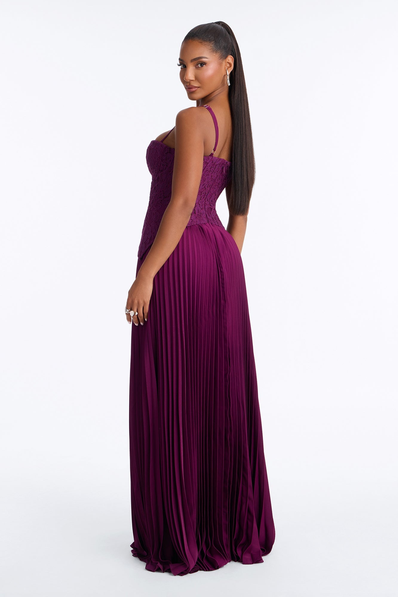 Daniella Lace Corset Pleated Maxi Dress - Wine image 8