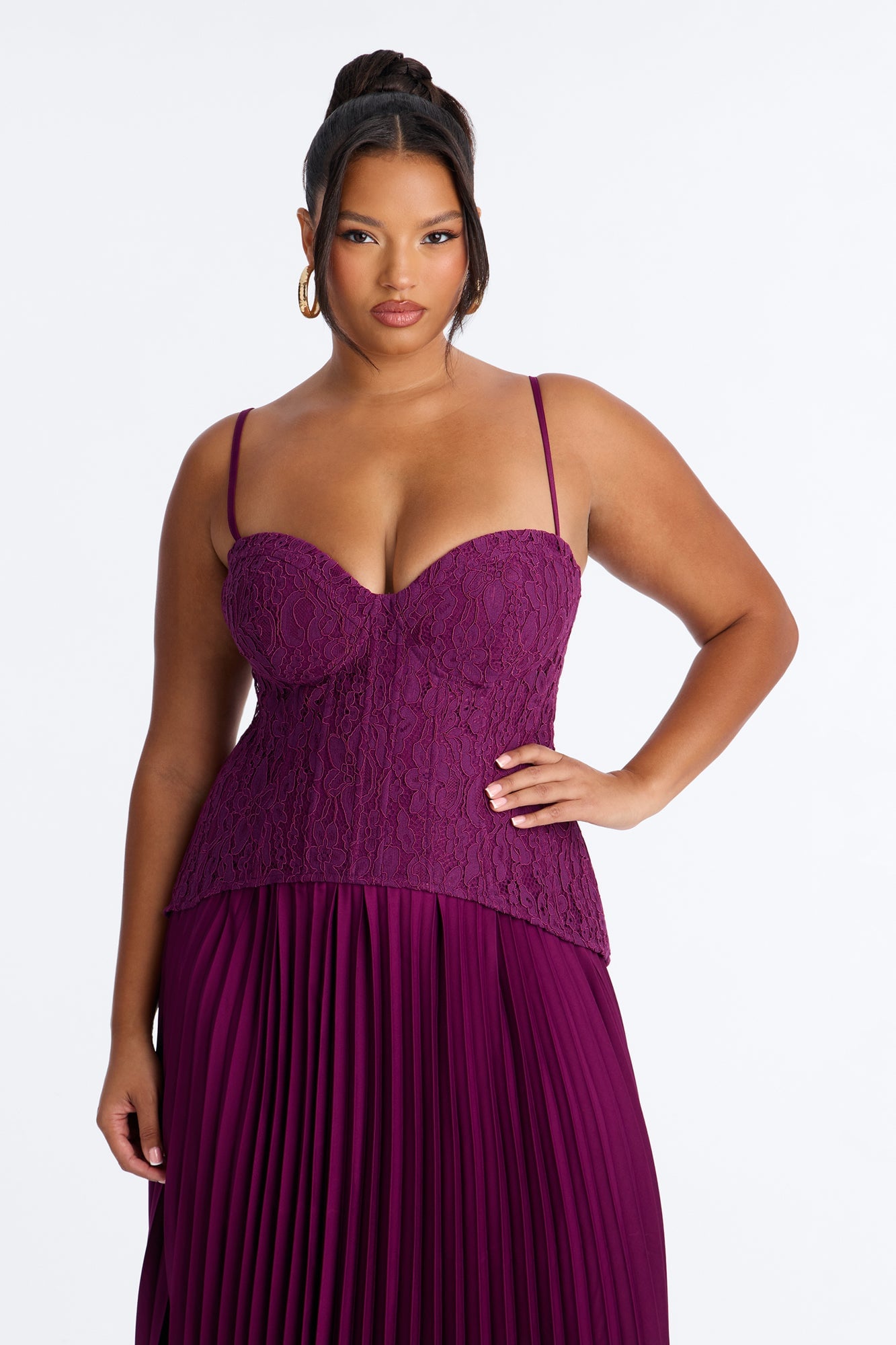 Daniella Lace Corset Pleated Maxi Dress - Wine image 2