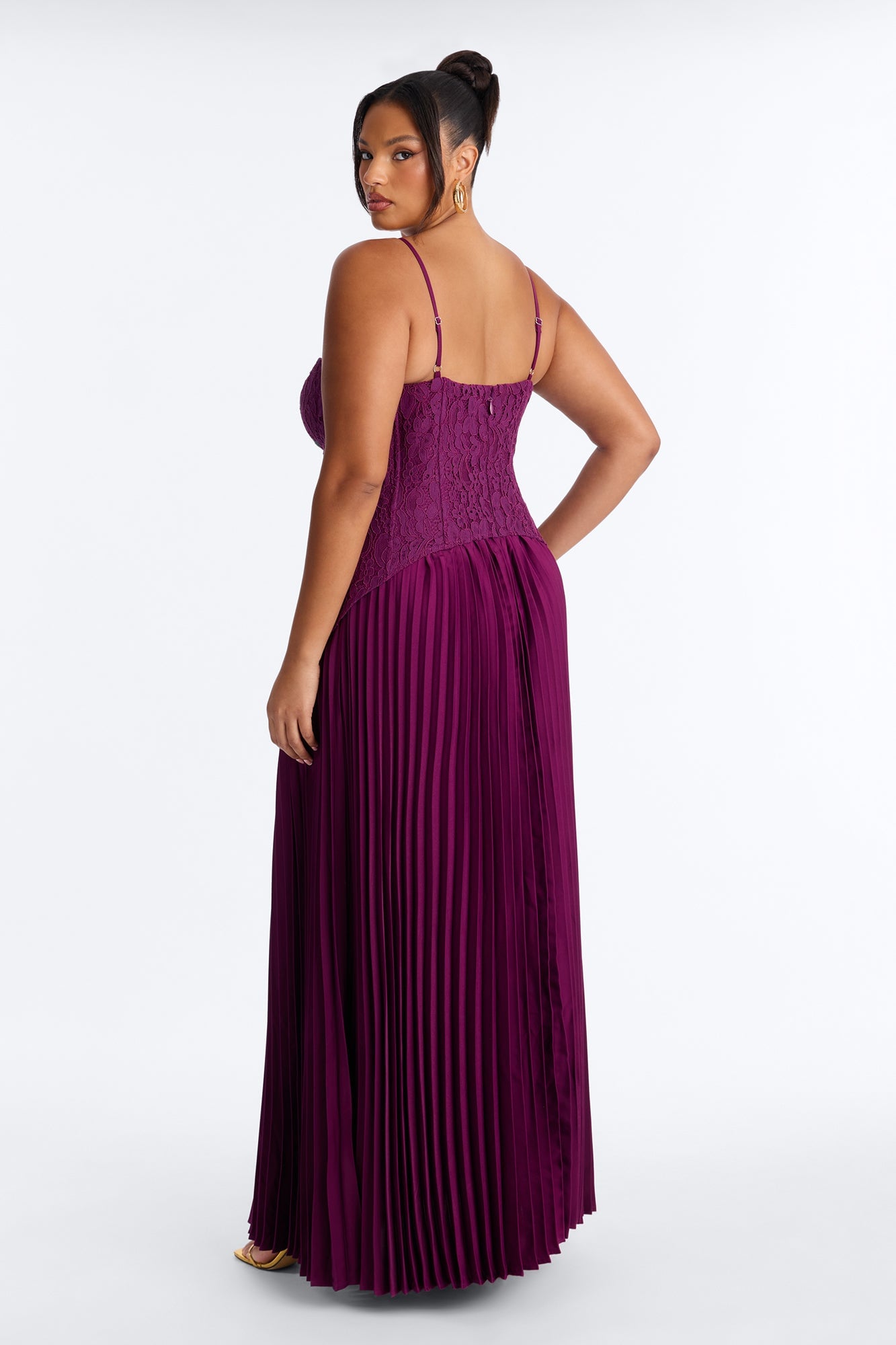 Daniella Lace Corset Pleated Maxi Dress - Wine image 4