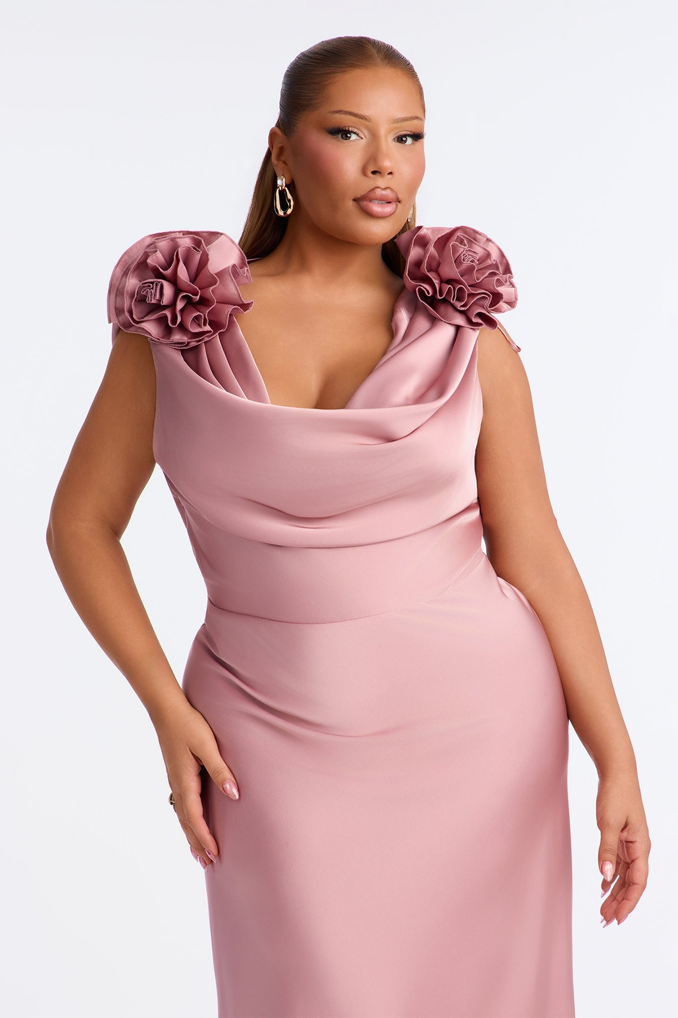 Positano Cowl Neck Satin Maxi Dress - Mauve image 2