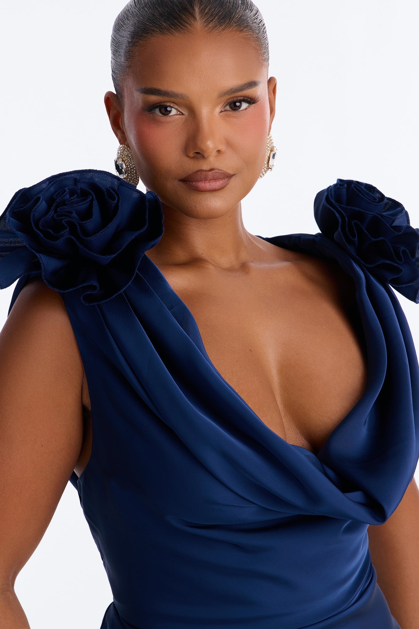 Positano Cowl Neck Satin Maxi Dress - Navy image 3