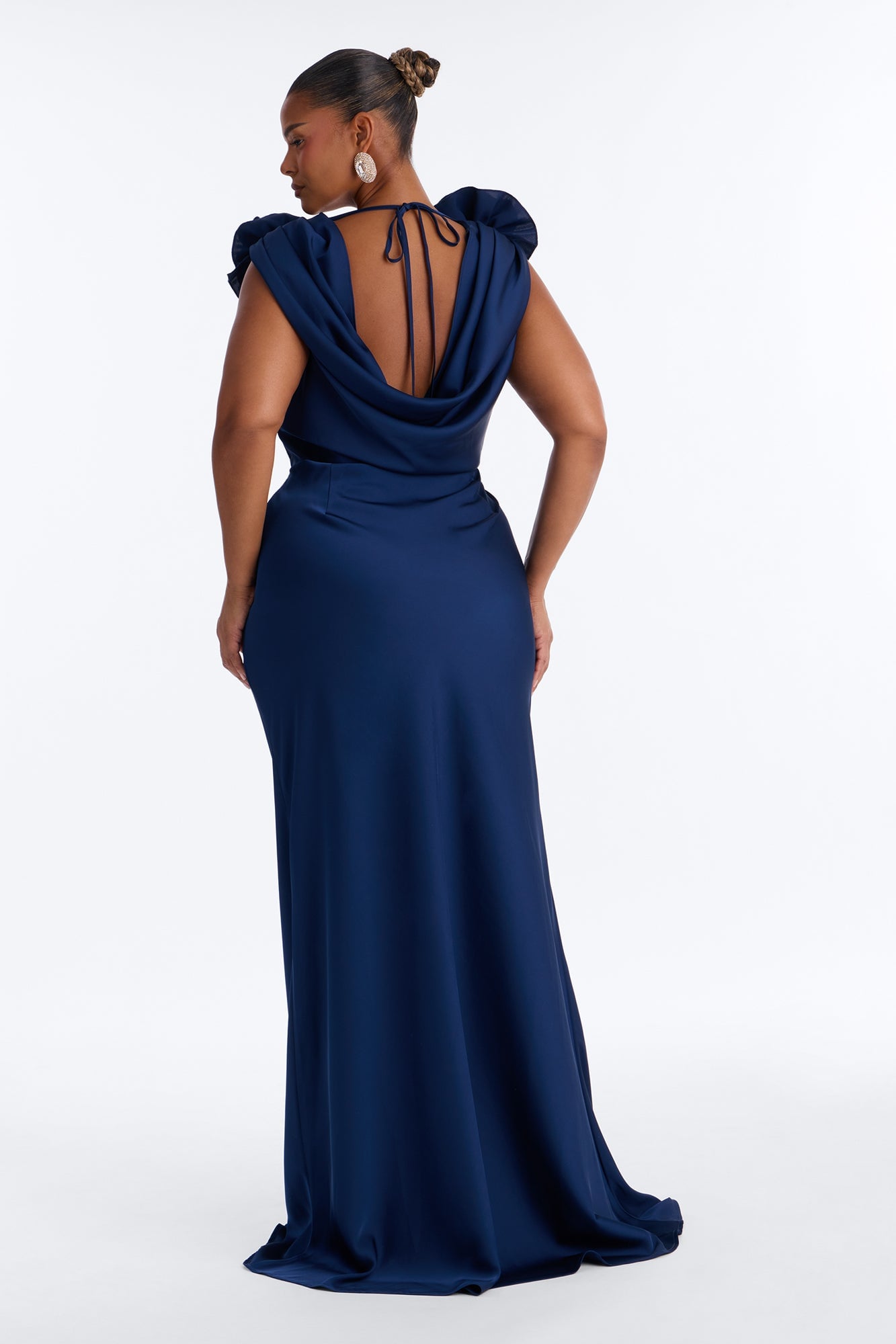Positano Cowl Neck Satin Maxi Dress - Navy image 4