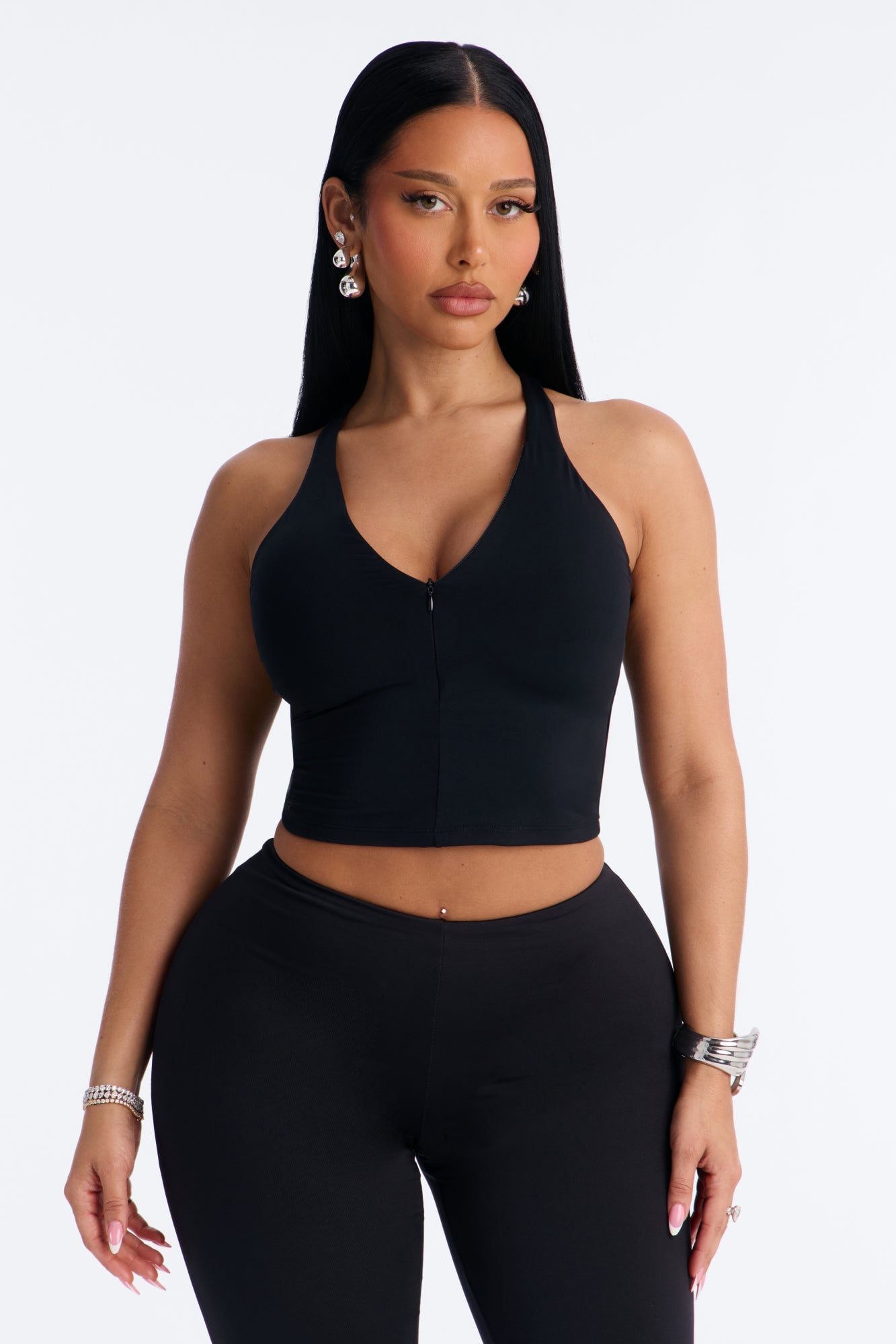 Second Skin Double Lined Front Zip Sleeveless Top - Black image 5