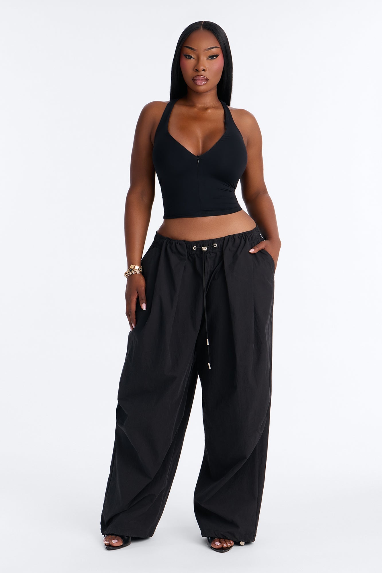Second Skin Double Lined Front Zip Sleeveless Top - Black image 2