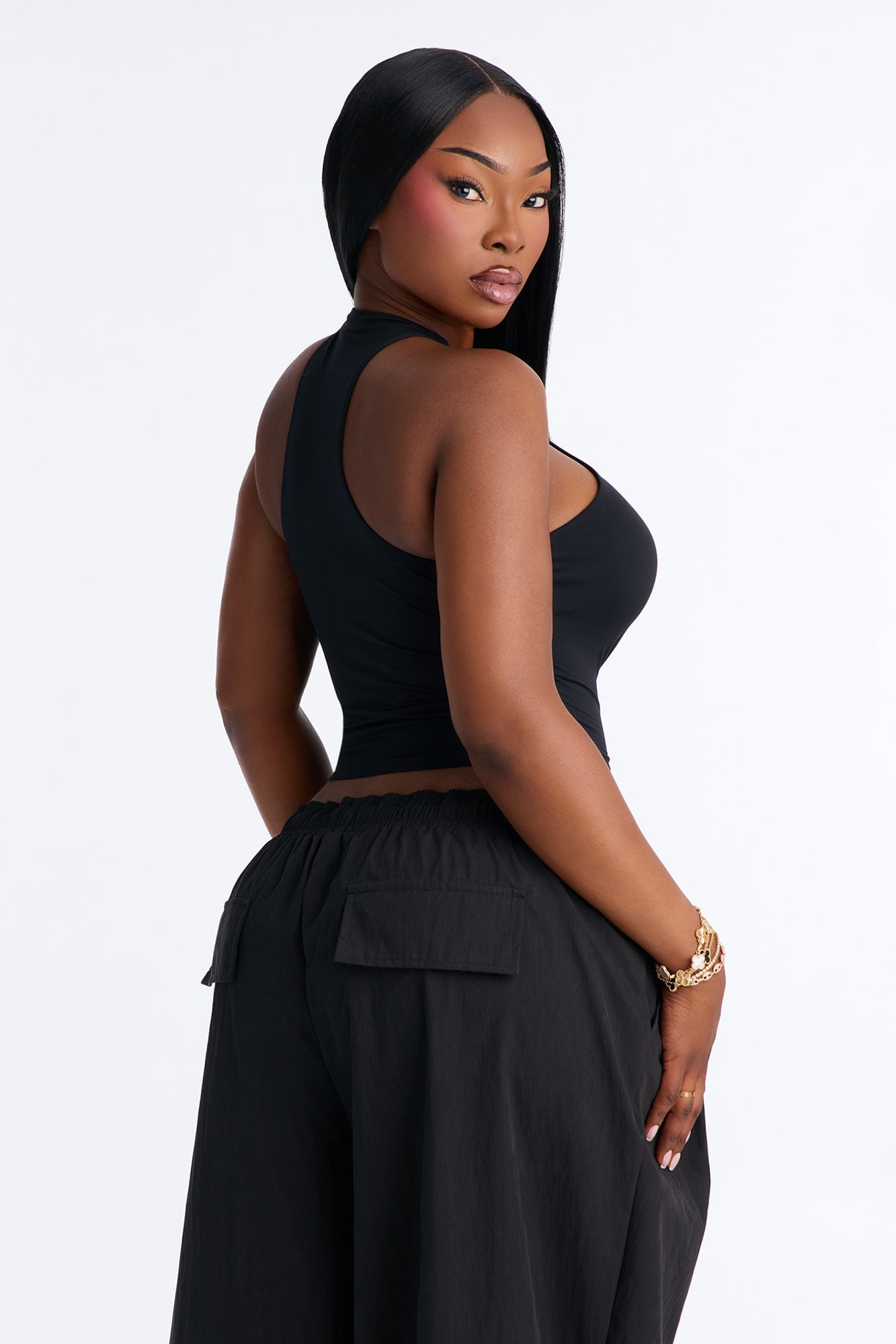 Second Skin Double Lined Front Zip Sleeveless Top - Black image 3