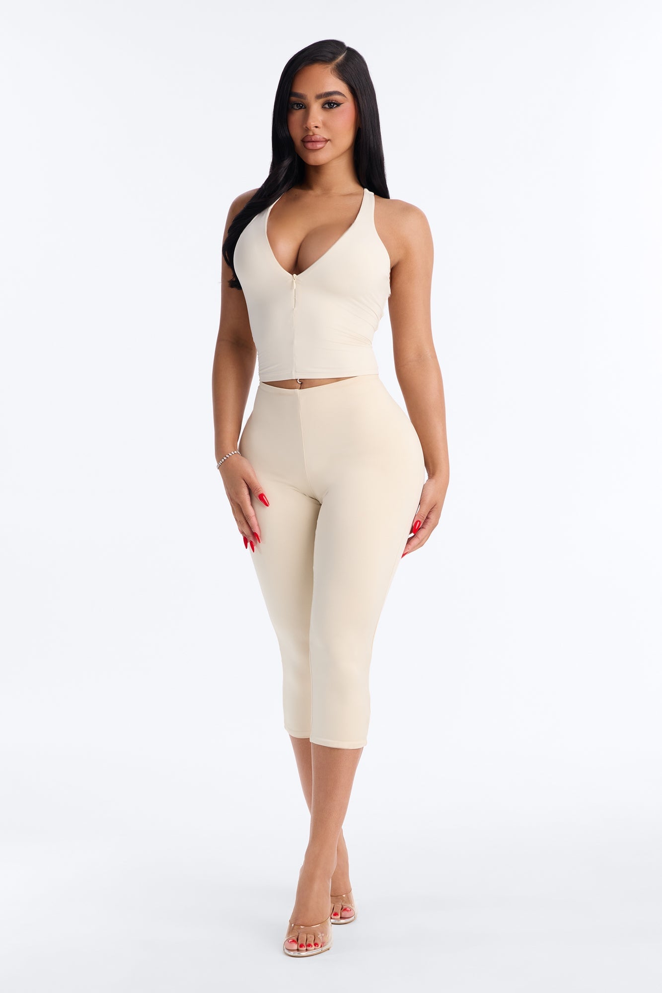 Second Skin Double Lined Front Zip Sleeveless Top - Bone image 5