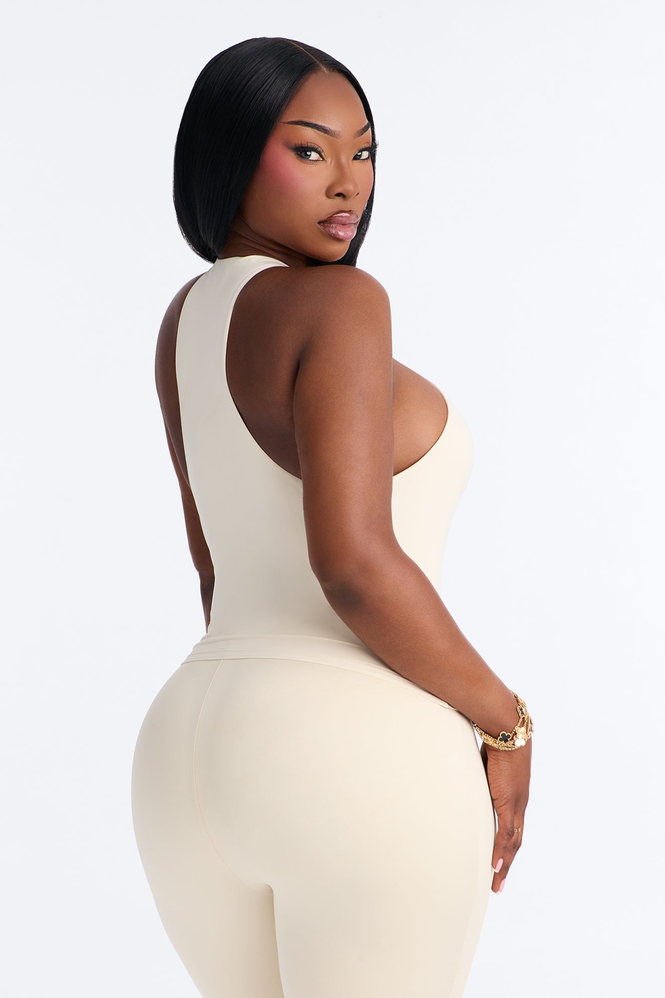Second Skin Double Lined Front Zip Sleeveless Top - Bone image 3