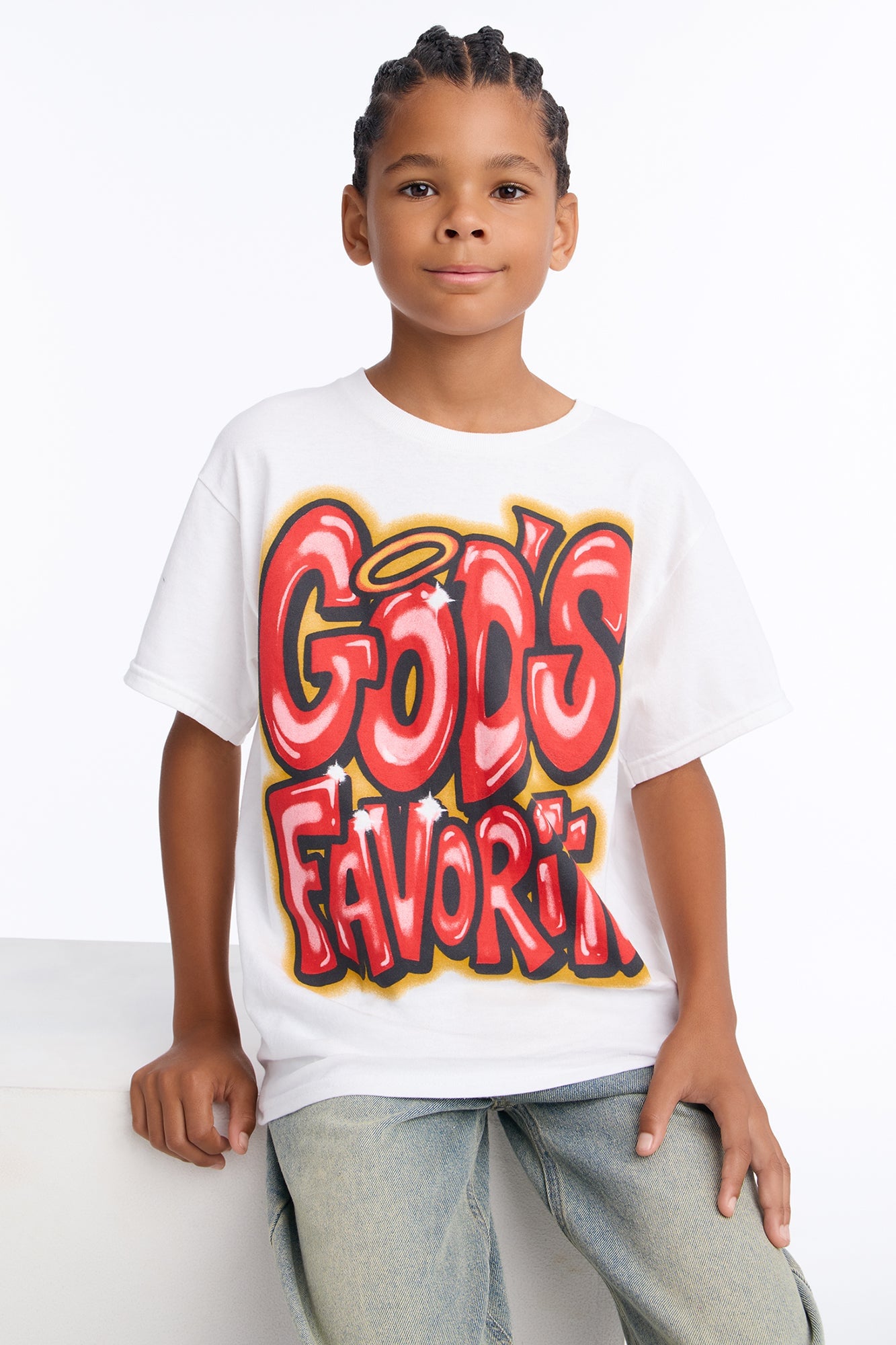 Mini God's Favorite Oversized Short Sleeve Tee - White image 3