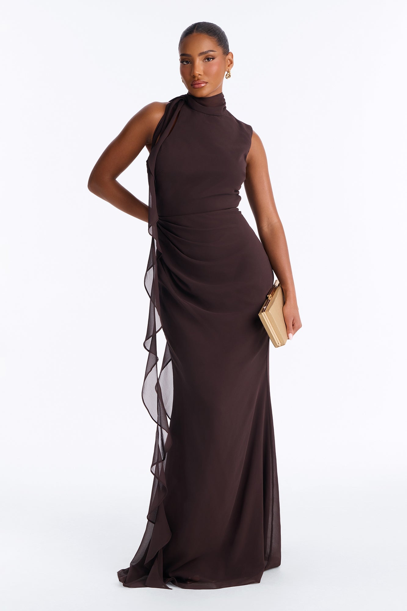 Lucille Backless Chiffon Maxi Dress - Chocolate image 2