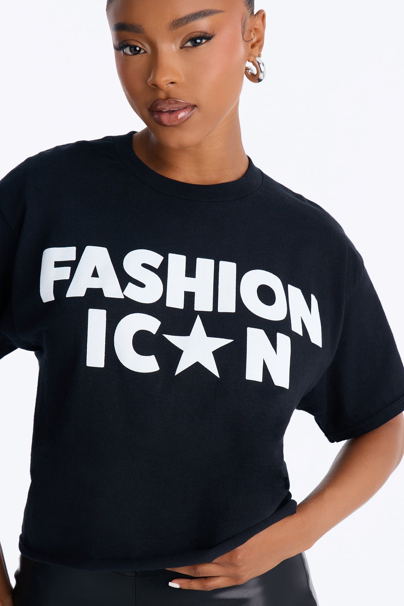 Fashion Icon Statement Raw Hem Tee - Black image 7