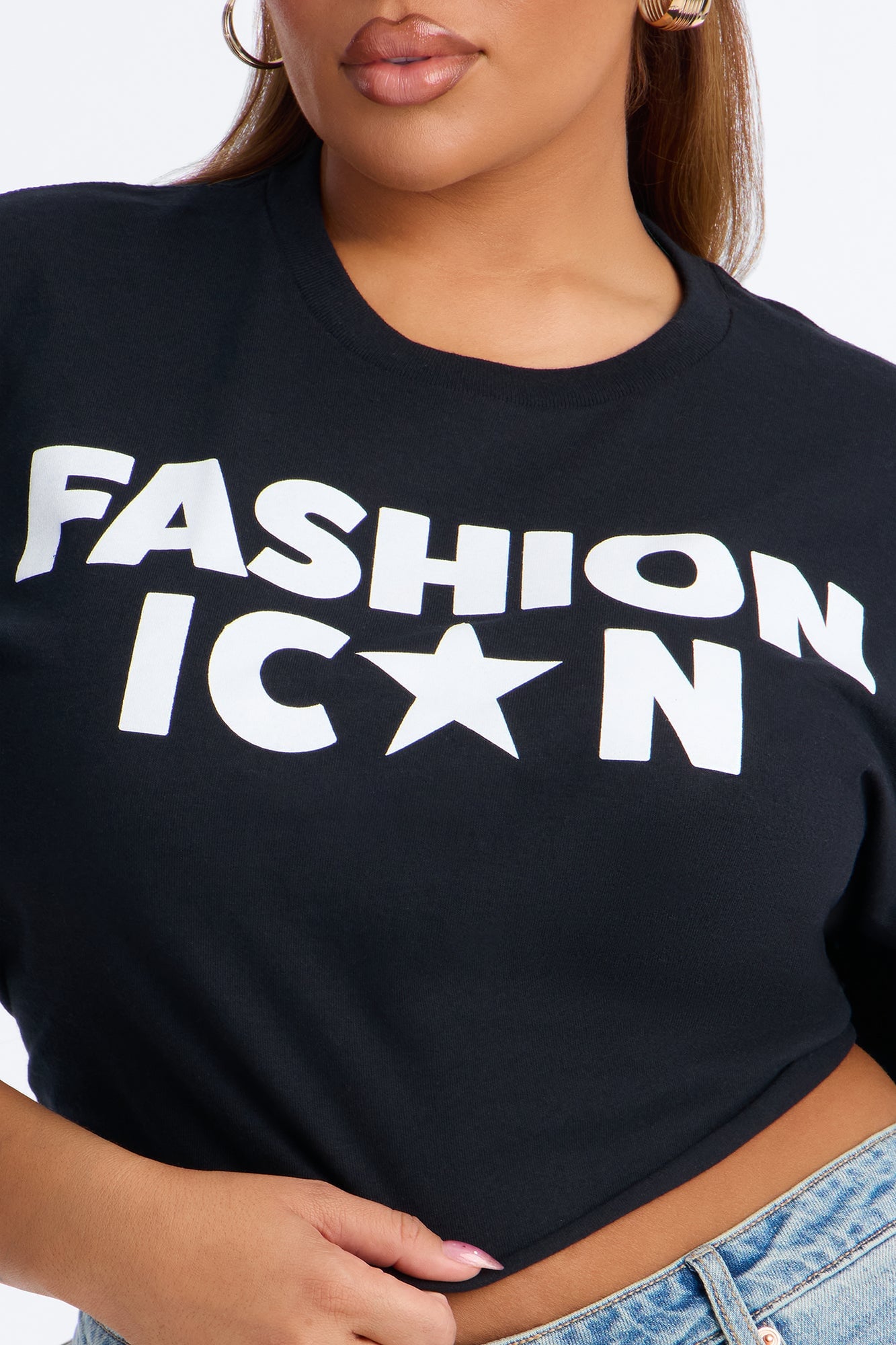 Fashion Icon Statement Raw Hem Tee - Black image 4