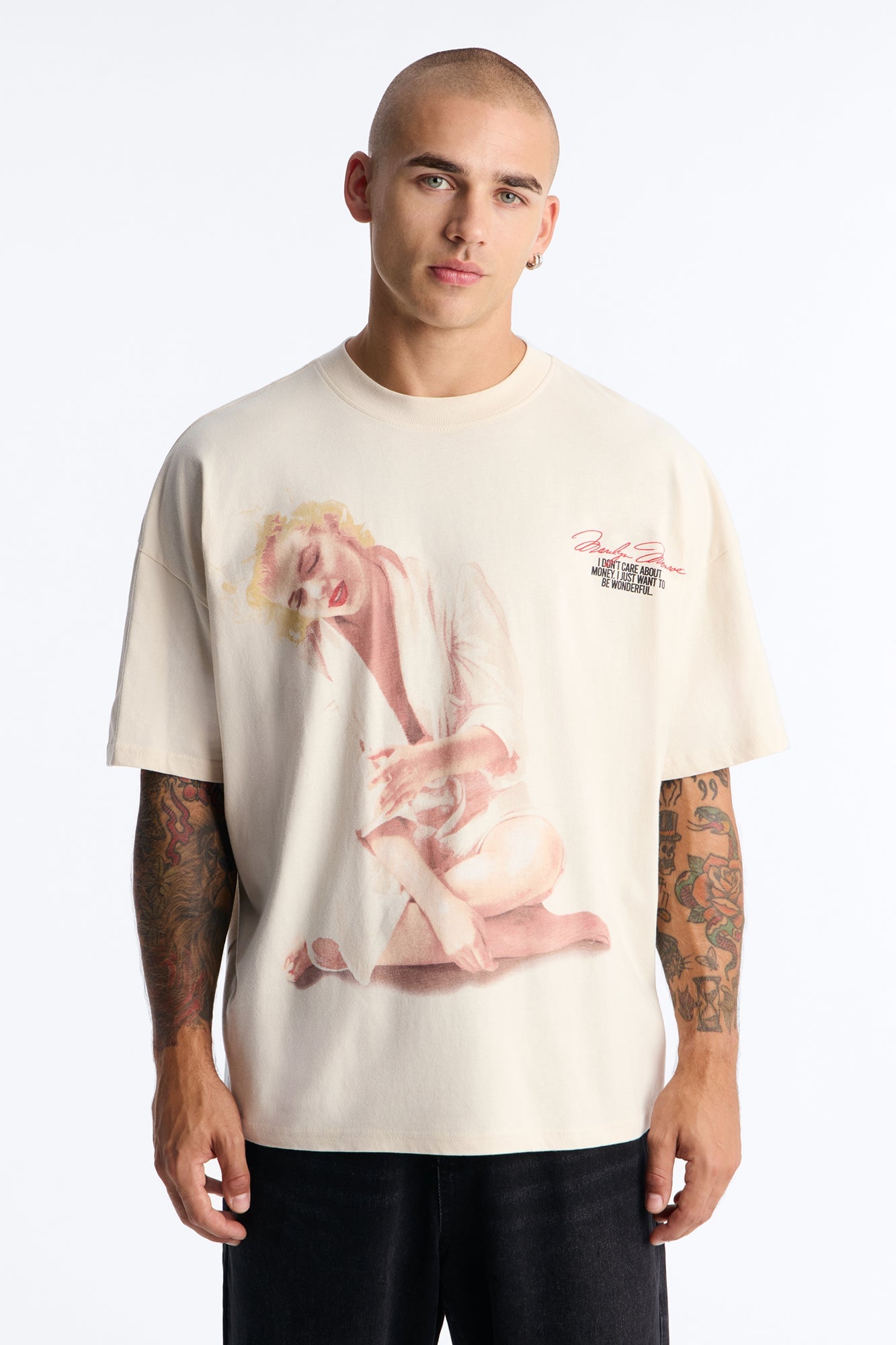Marilyn Monroe Wonderful Oversized Short Sleeve Tee - Off White image 4