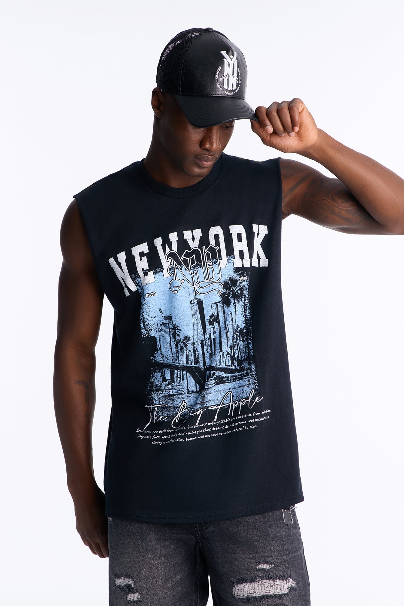 The Big Apple NY Oversized Muscle Tee - Black image 5