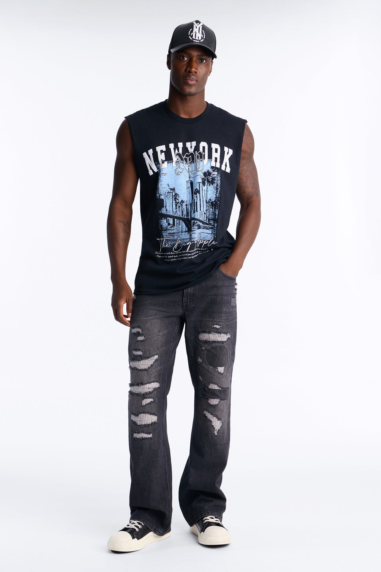 The Big Apple NY Oversized Muscle Tee - Black image 6