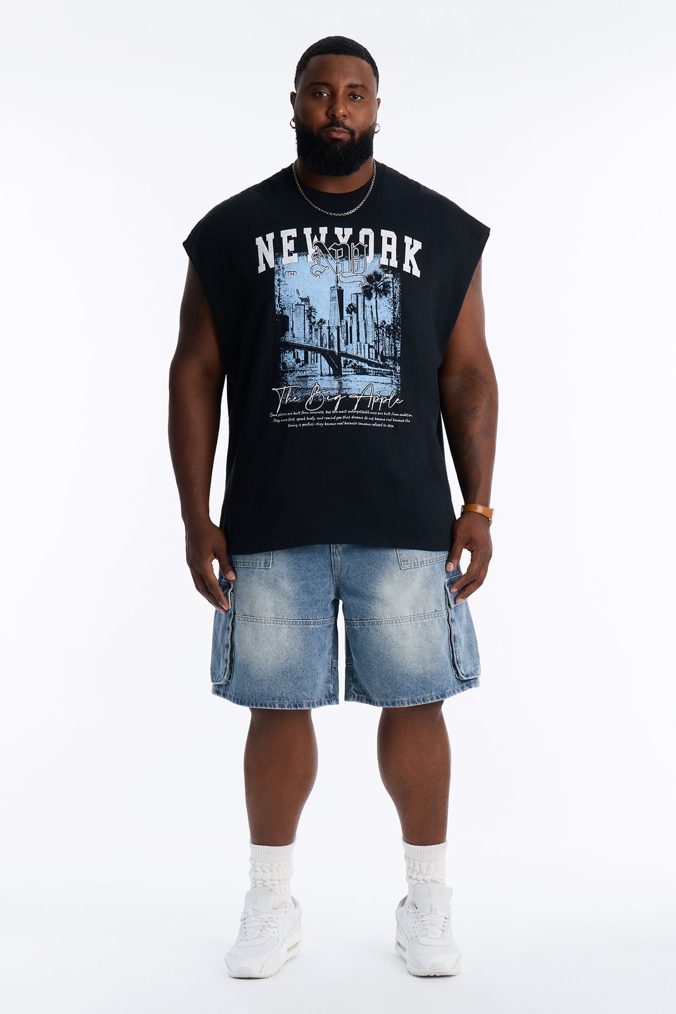 The Big Apple NY Oversized Muscle Tee - Black image 2