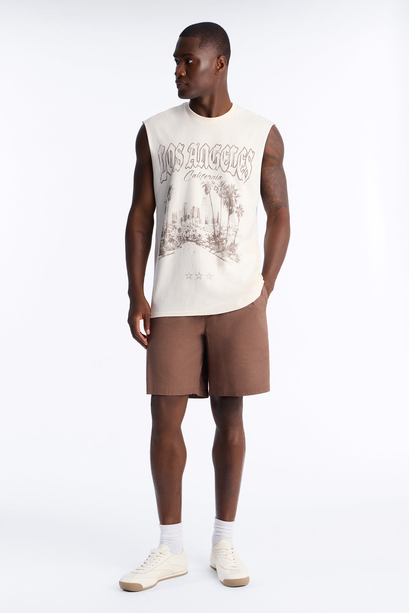 Los Angeles Palm Tree Oversized Muscle Tee - Natural image 5
