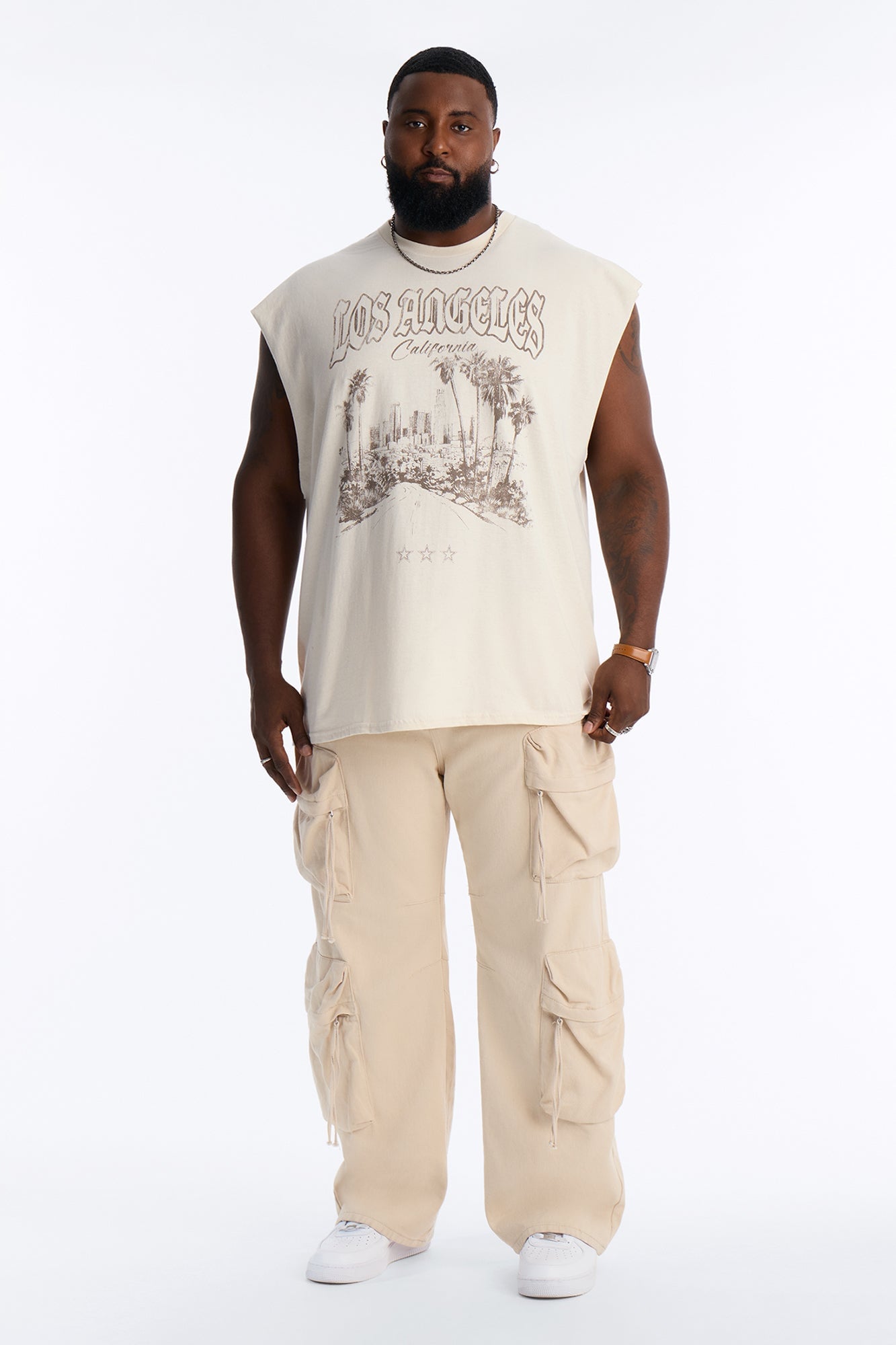 Los Angeles Palm Tree Oversized Muscle Tee - Natural image 2