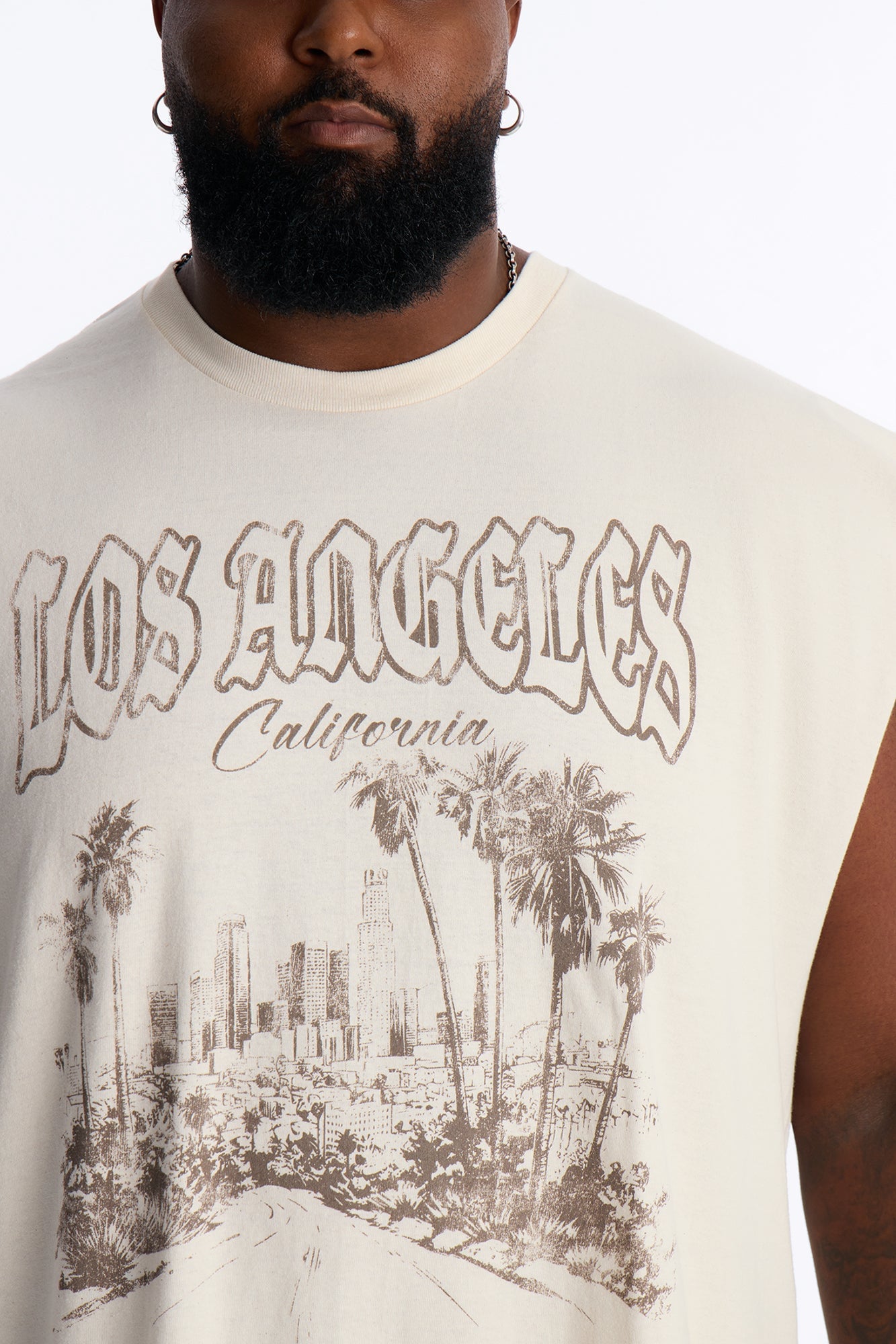 Los Angeles Palm Tree Oversized Muscle Tee - Natural image 3