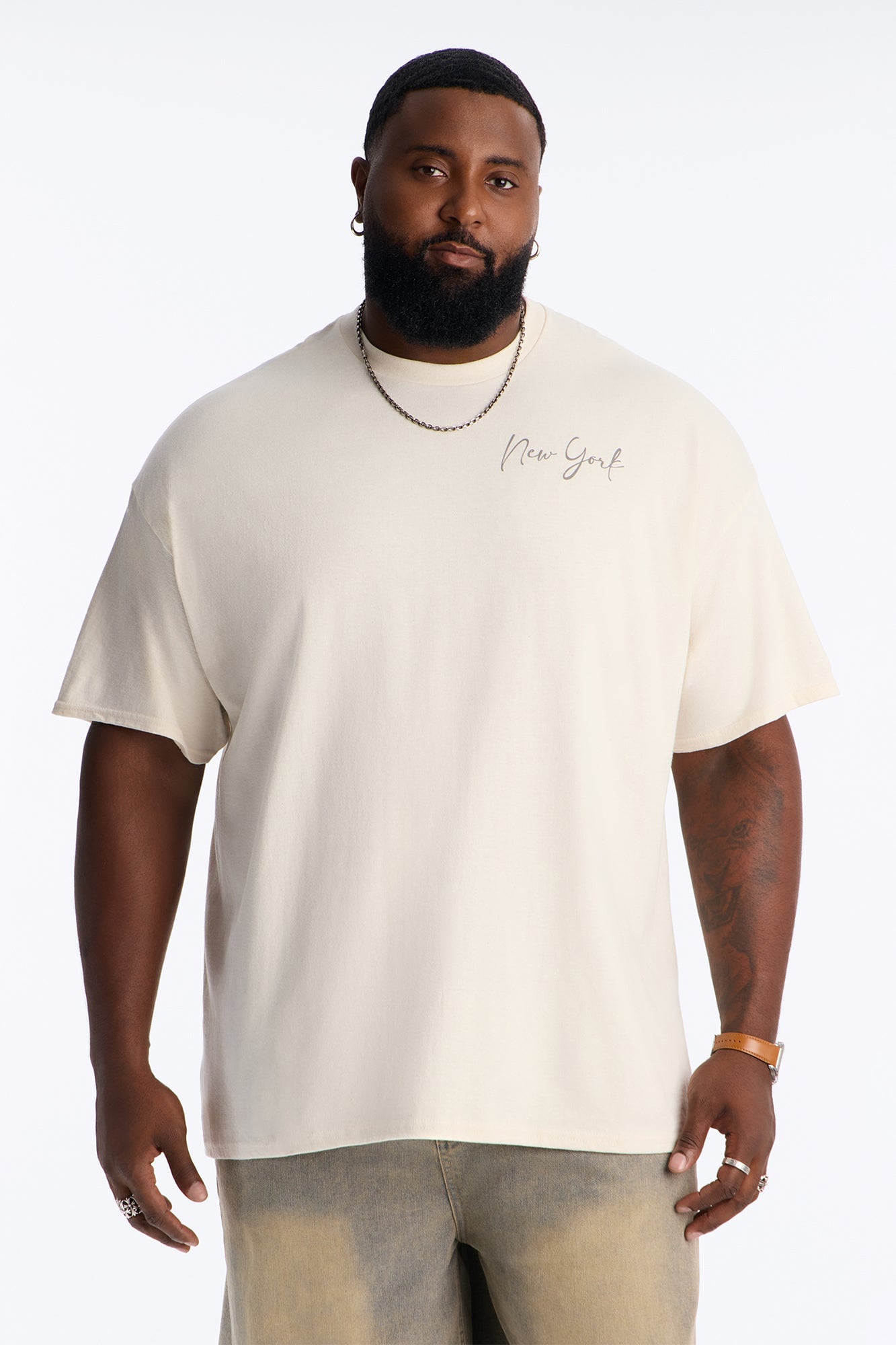 New York Watercolor Oversized Short Sleeve Tee - Natural
