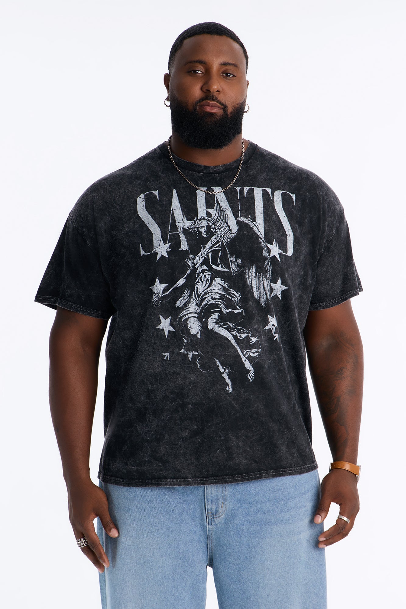 Saints And Stars Distressed Vintage Oversized Short Sleeve Tee - Black