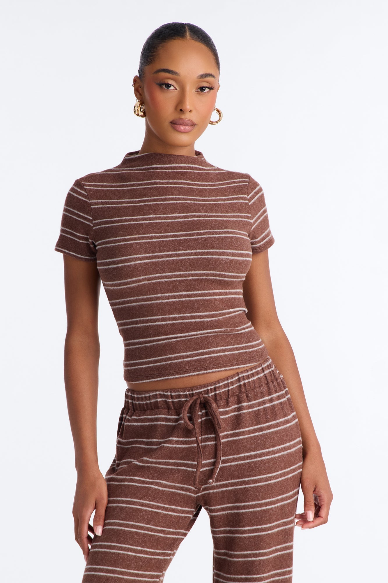 Hang Around Striped Hacci Pant Set - Mocha image 6