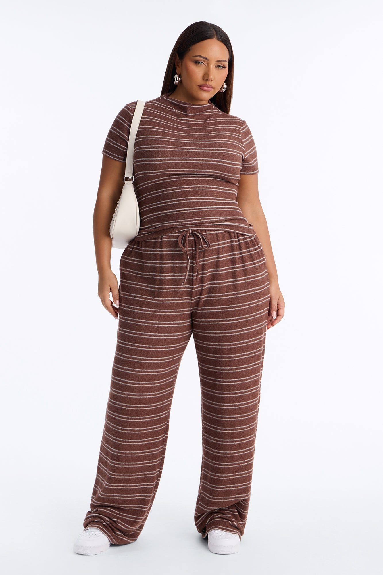 Hang Around Striped Hacci Pant Set - Mocha image 1